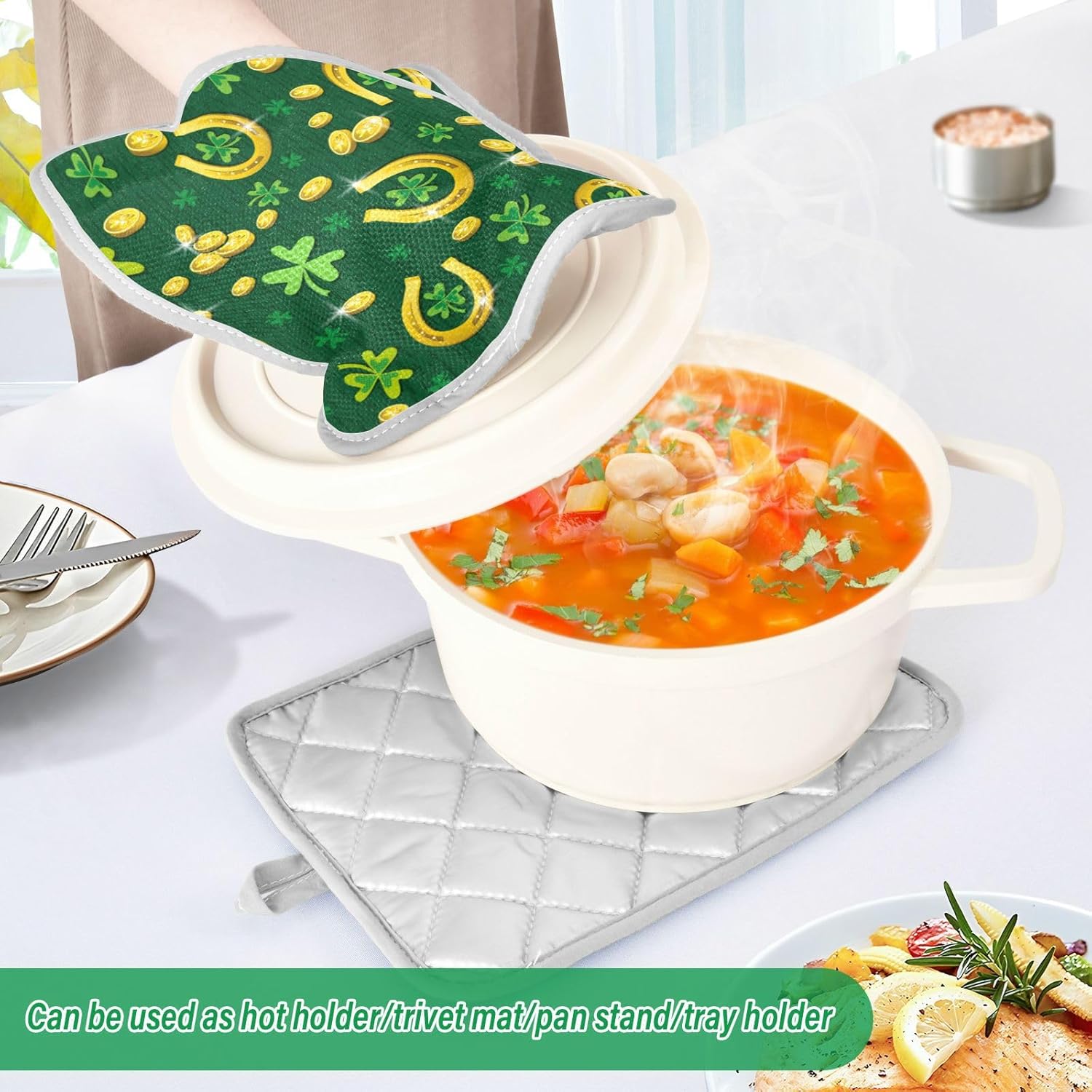 Kcldeci Heat Resistant Potholders Green Patricks Day Set 2Pack
