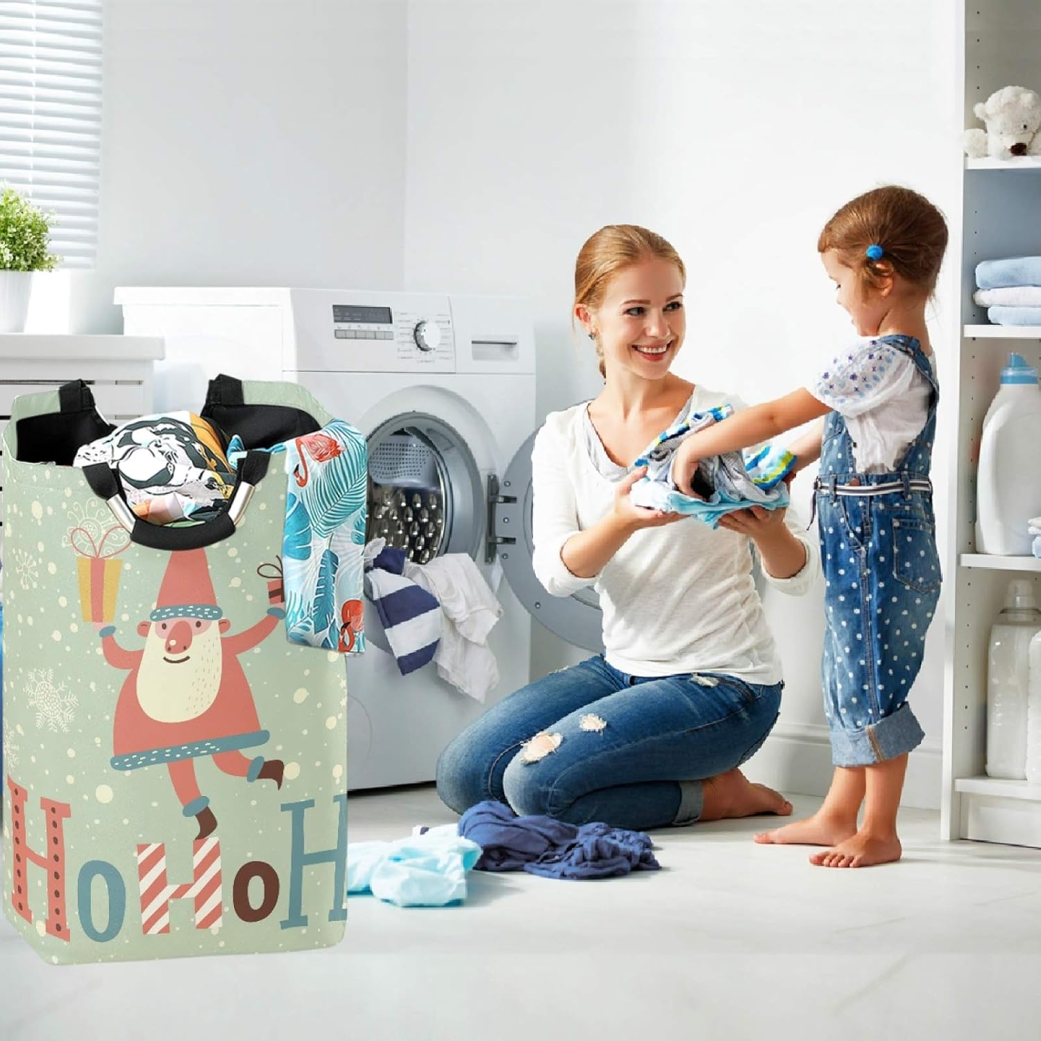 Visesunny Large Capacity Laundry Hamper Basket with Santa Claus Gift Design