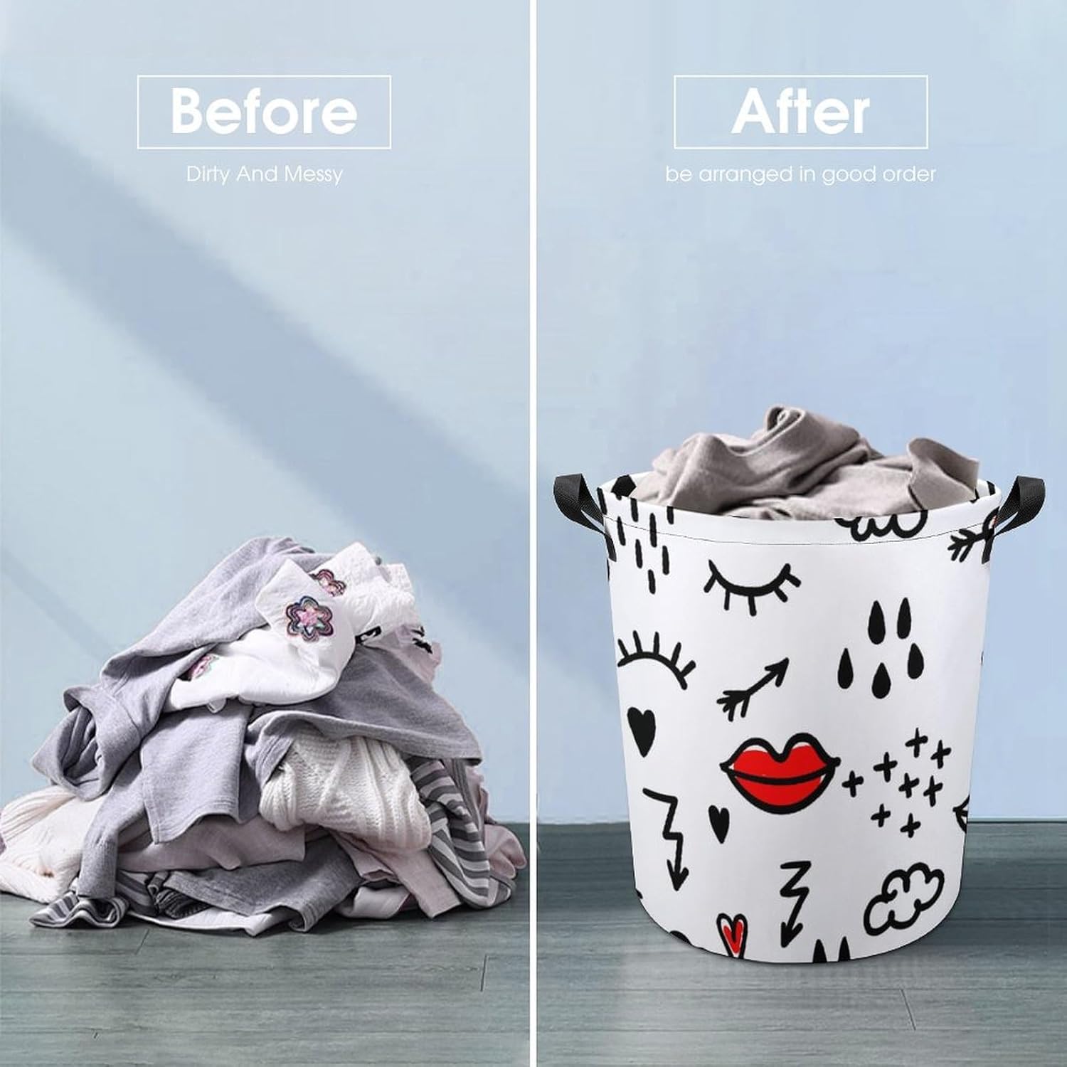 Red Lip Arrows Collapsible Laundry Basket Waterproof Durable for Easy Storage
