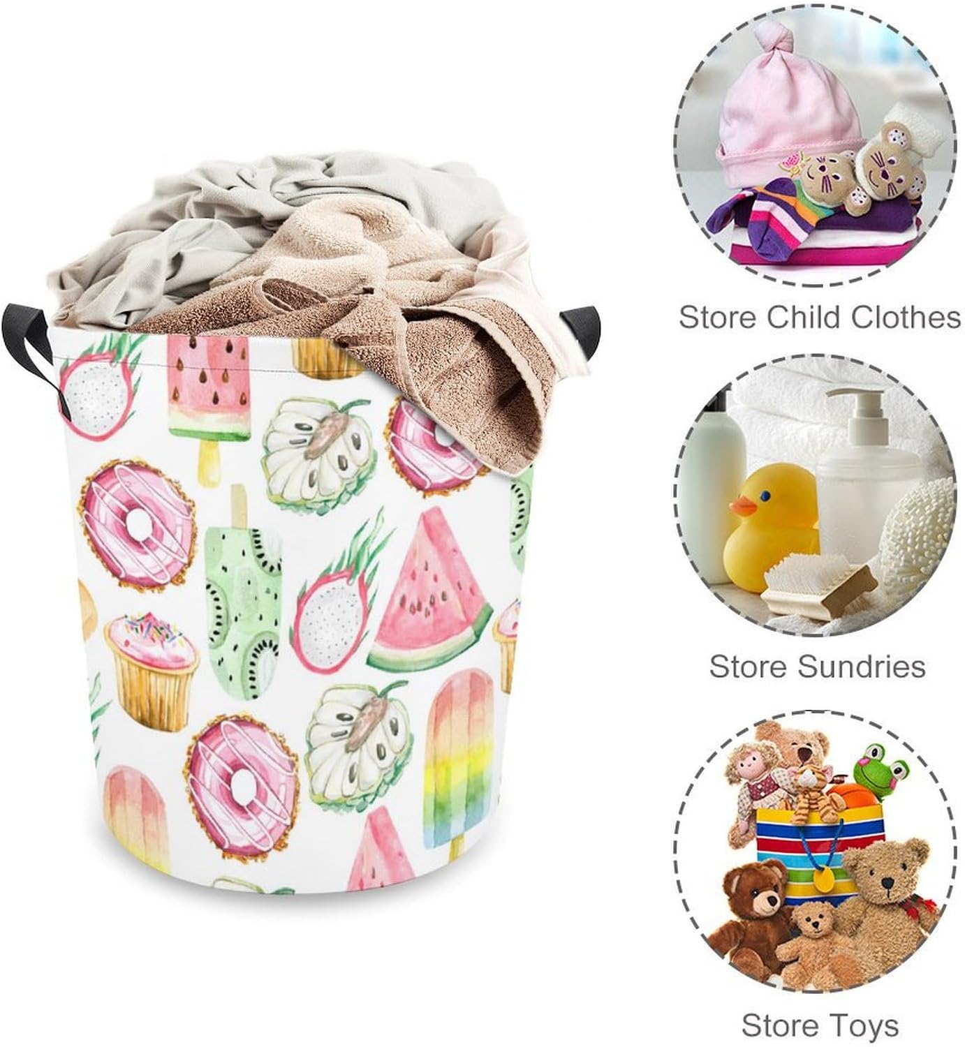 MEIKKO Summer Watercolor Ice Cream Laundry Hamper