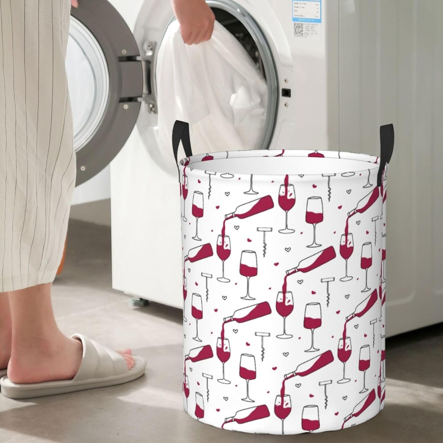 Sturdy White Foldable Laundry Hamper with Handles