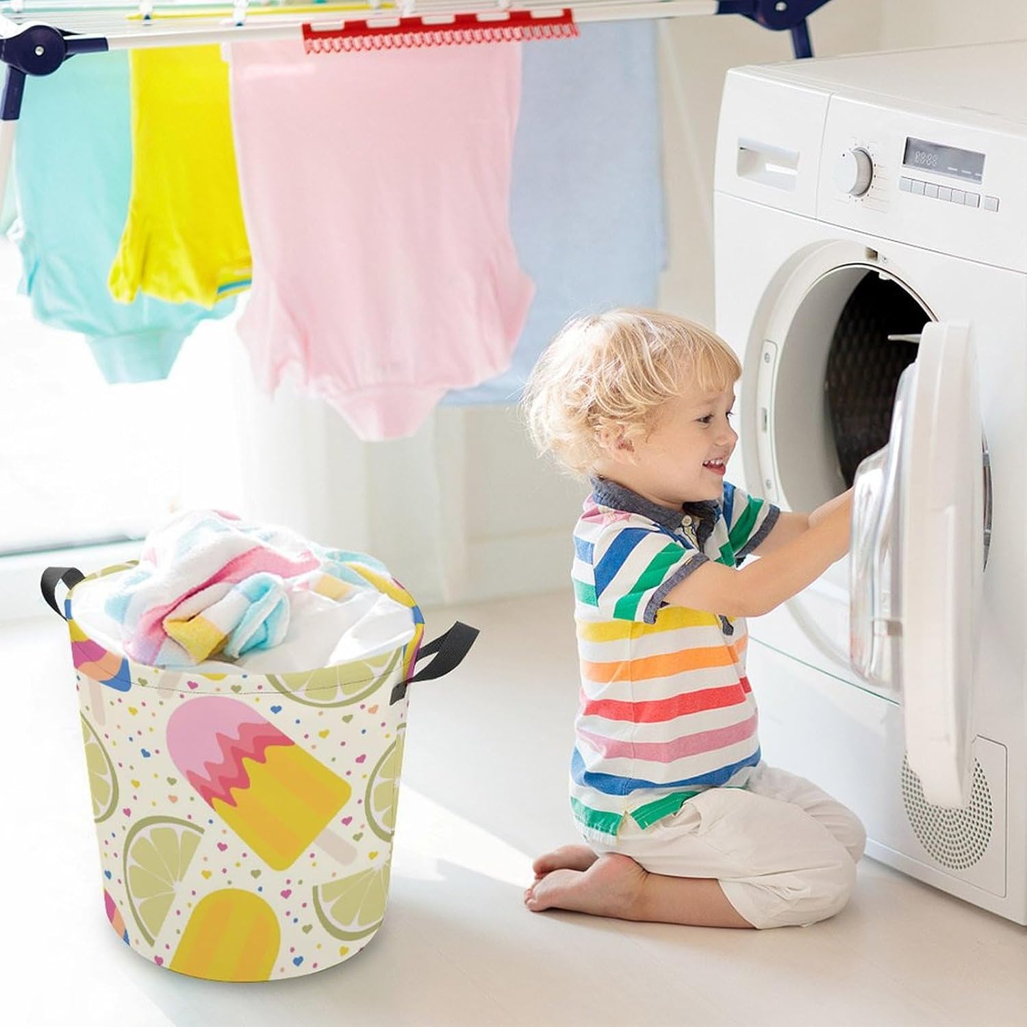 Lemon Ice Cream Laundry Hamper Summer Popsicles Basket Organizer