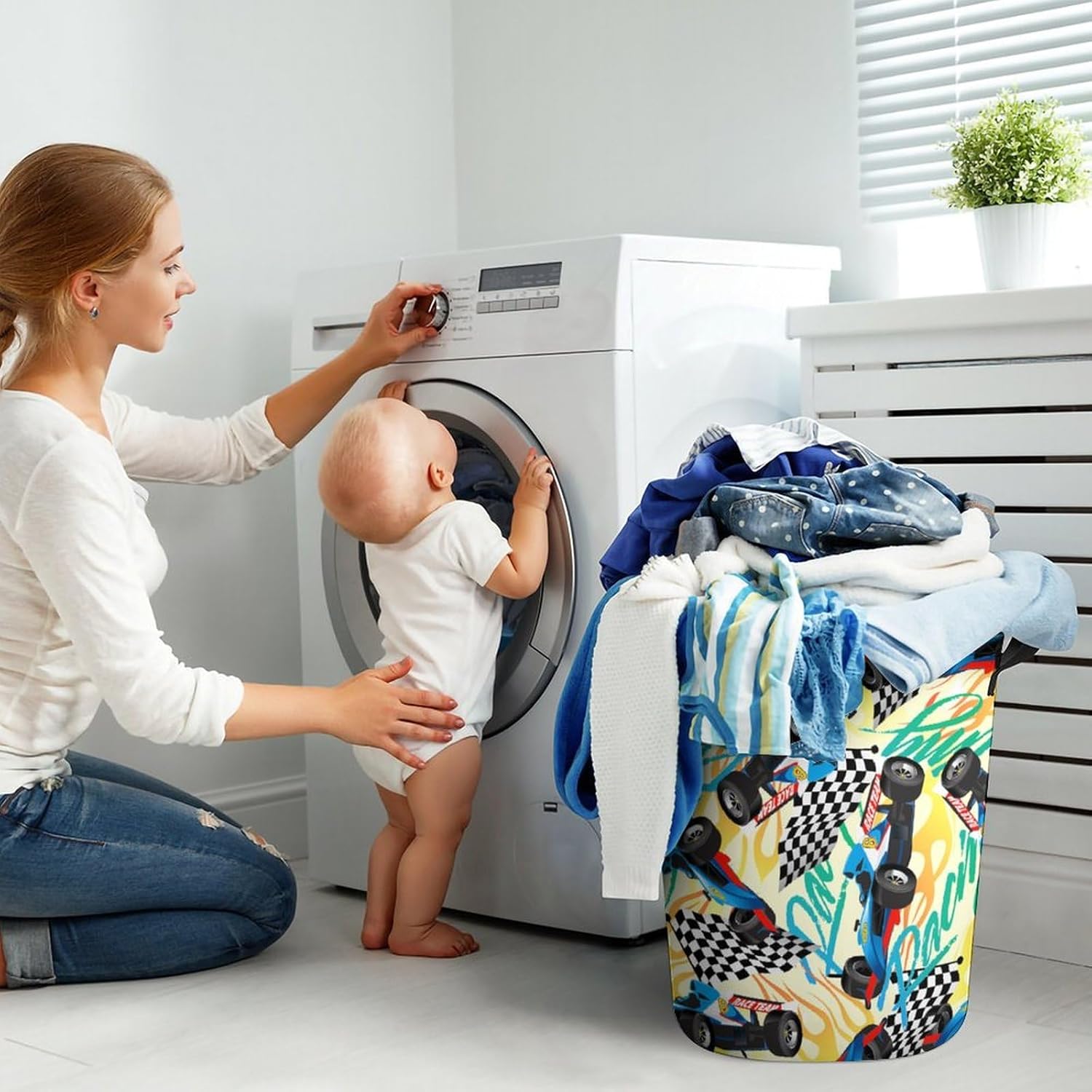 Racing Checkered Flag Waterproof Laundry Hamper Basket - Easy Carry Portable Storage