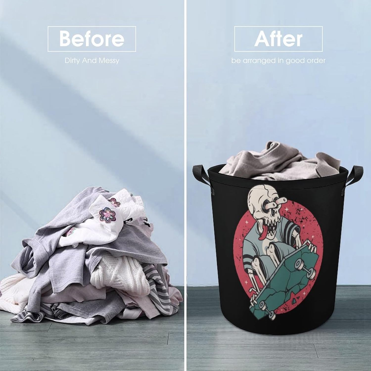 Skull Skateboard Laundry Hamper Waterproof