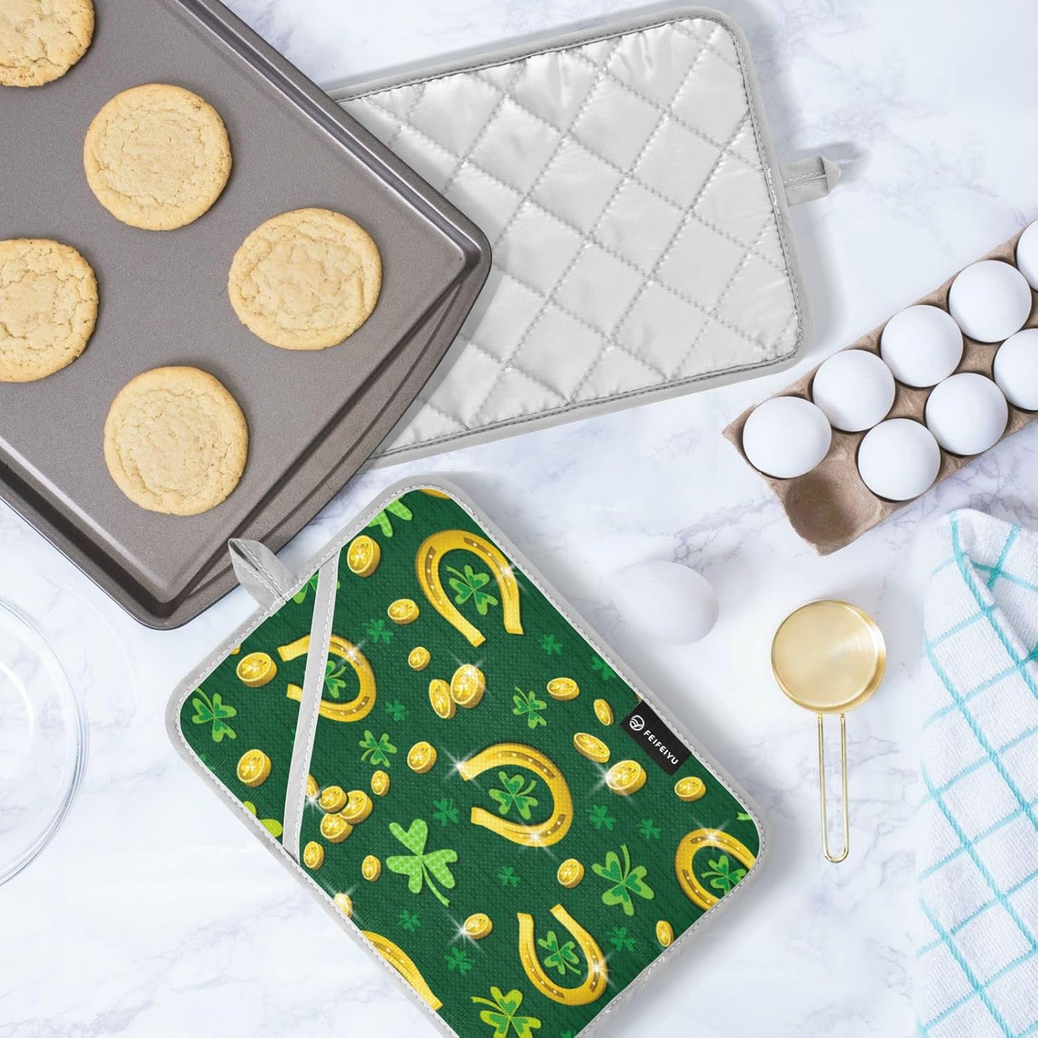 Kcldeci Heat Resistant Potholders Green Patricks Day Set 2Pack