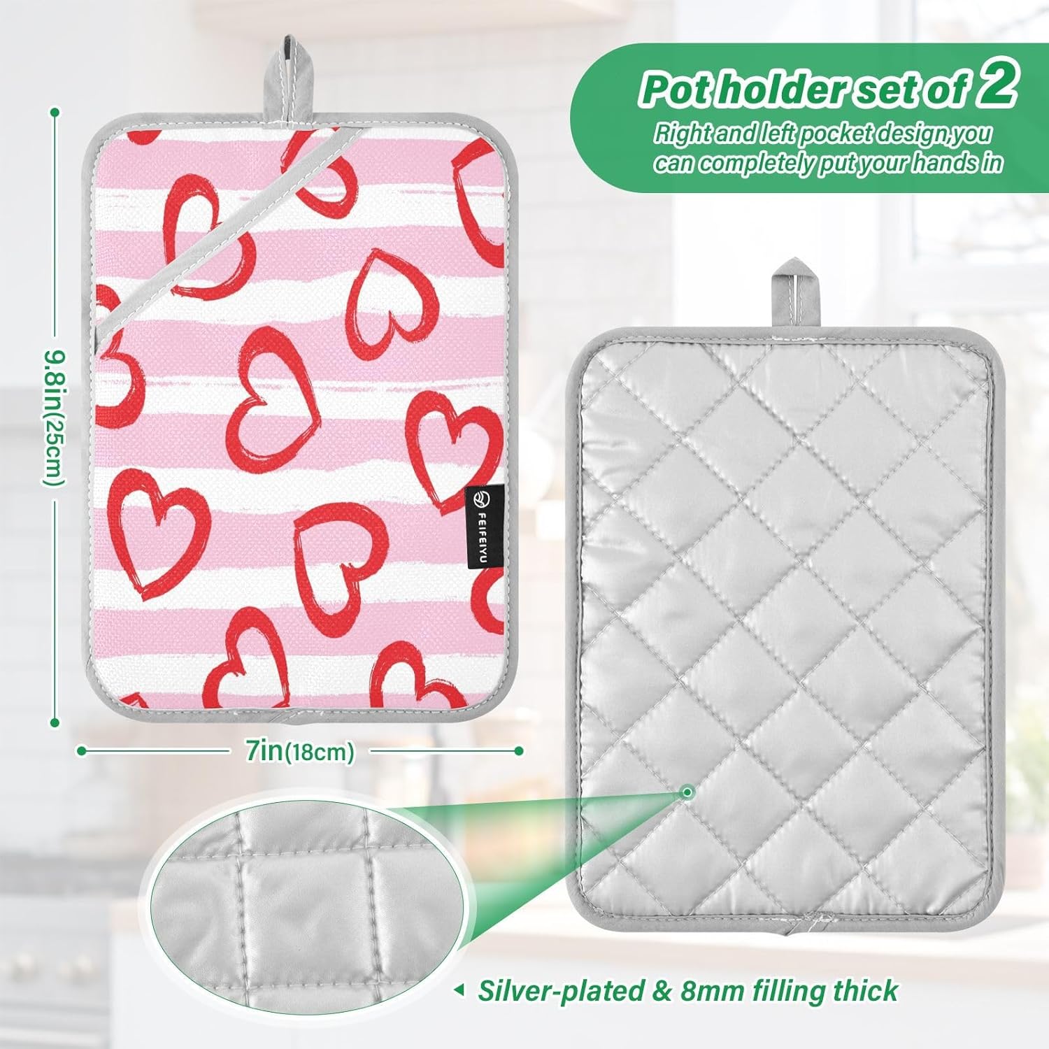Kcldeci Heart and Line Oven Mitts 2 Pack