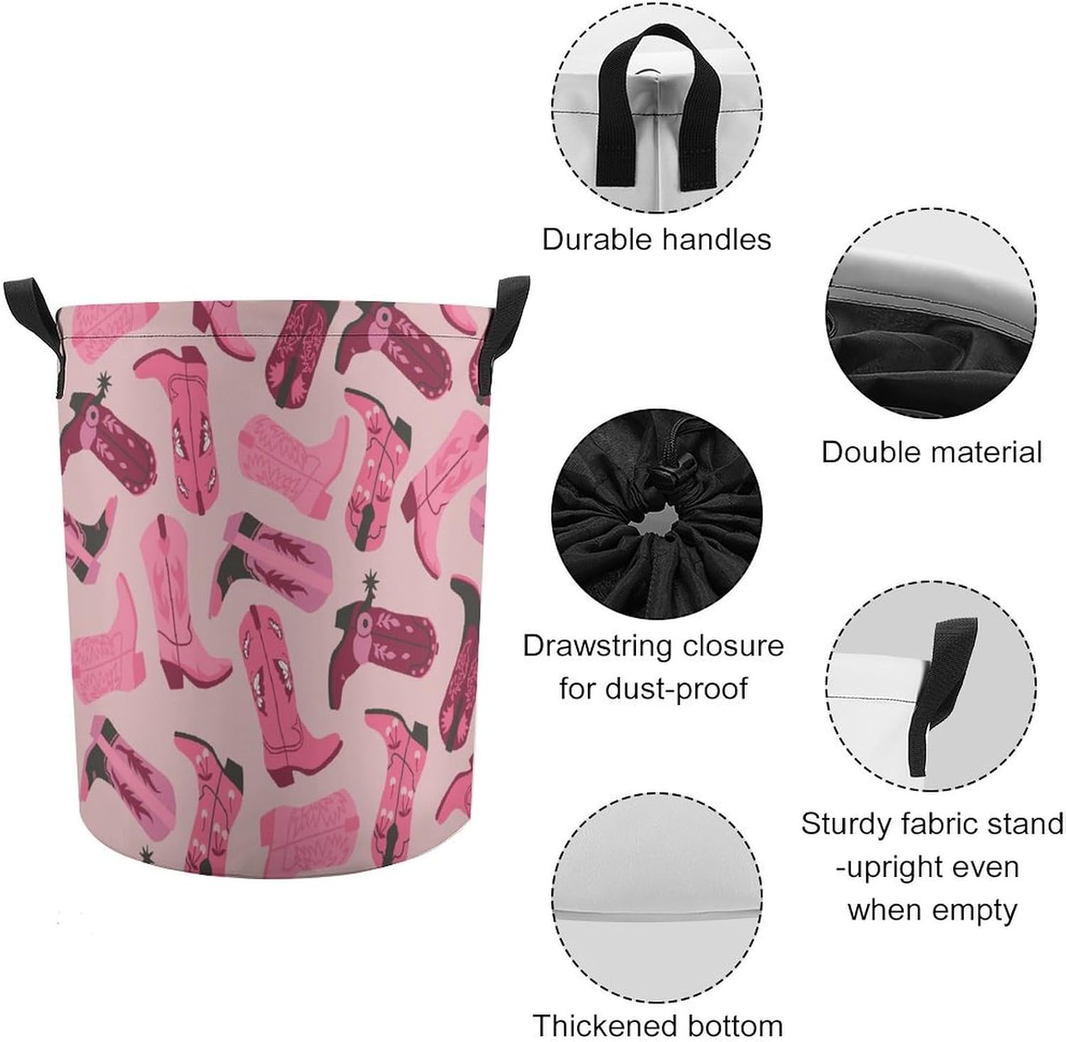 Trendy Pink Laundry Hamper with Drawstring Collapsible Design