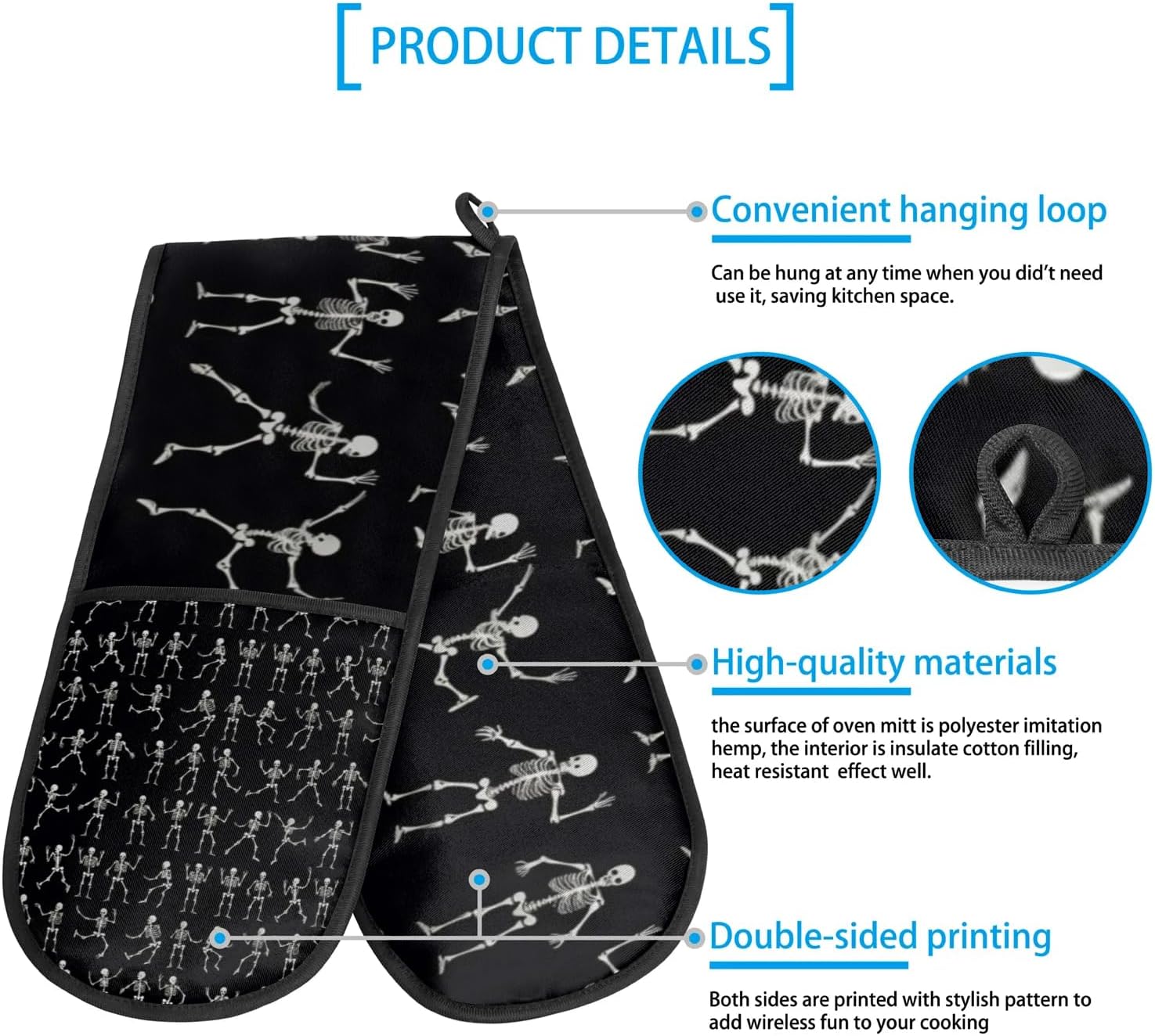 Double Oven Mitts Halloweenalloween Skull Heat-Resistant Oven Mitts