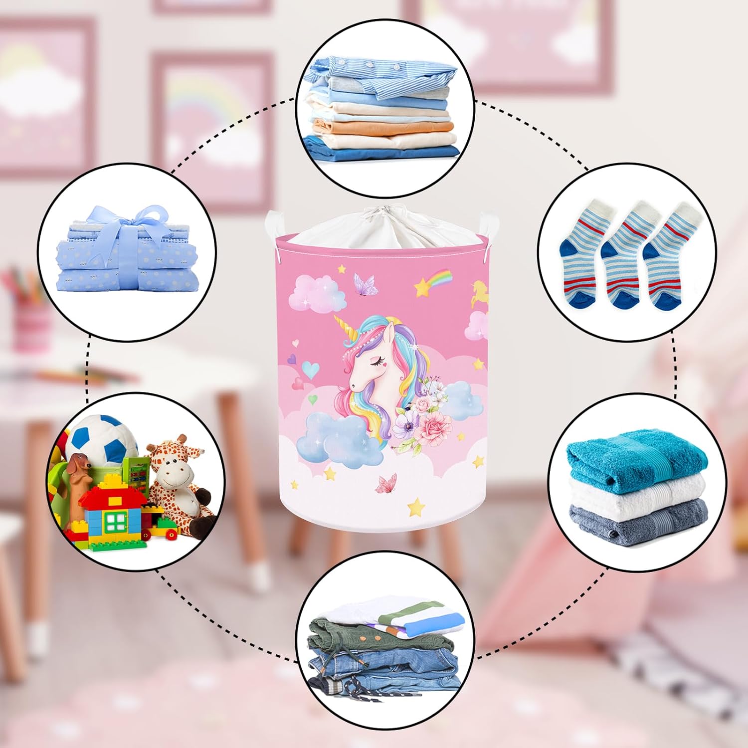 Clastyle Pink Unicorn 45L Yangzi Laundry Basket
