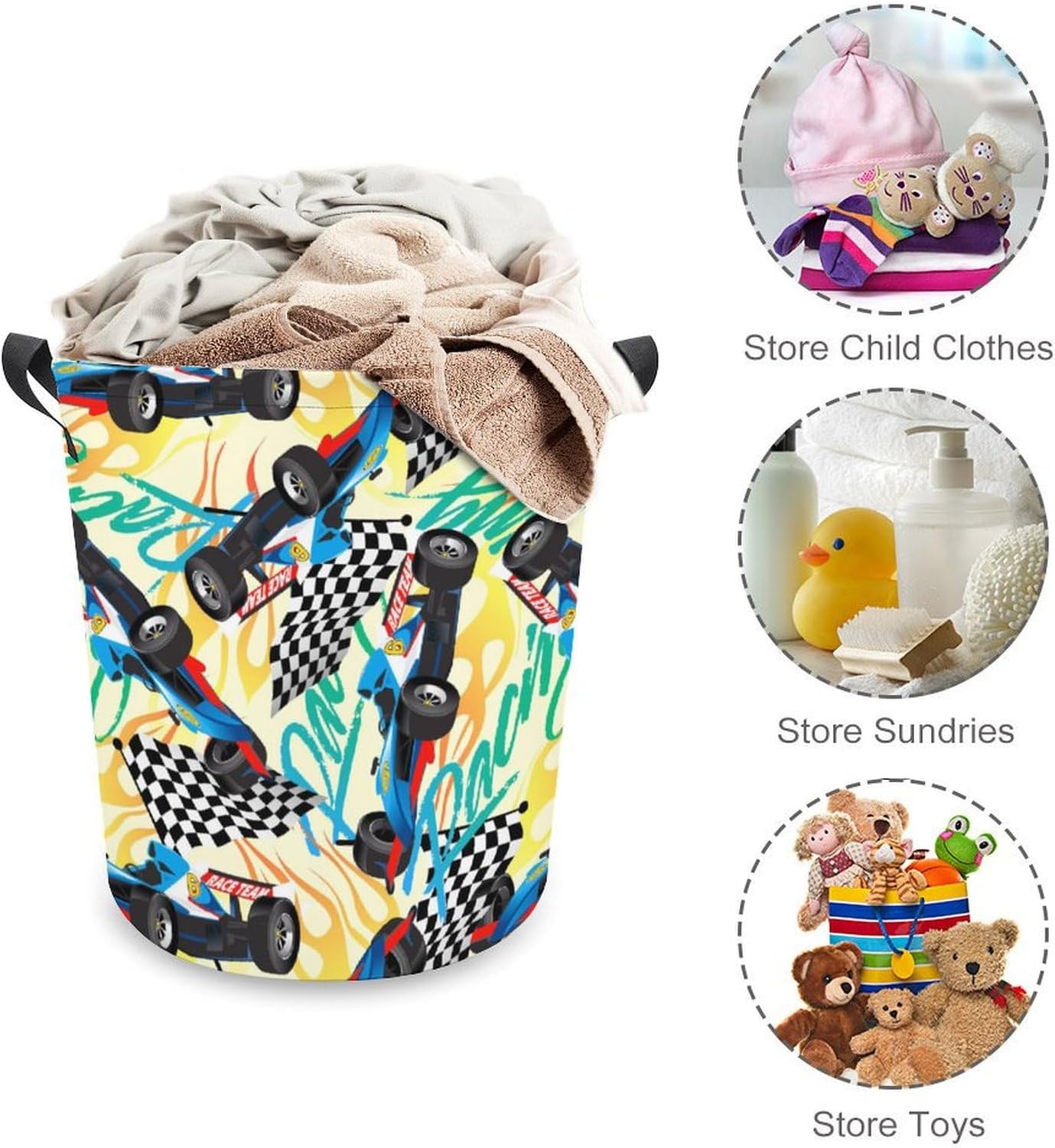 Racing Checkered Flag Waterproof Laundry Hamper Basket - Easy Carry Portable Storage