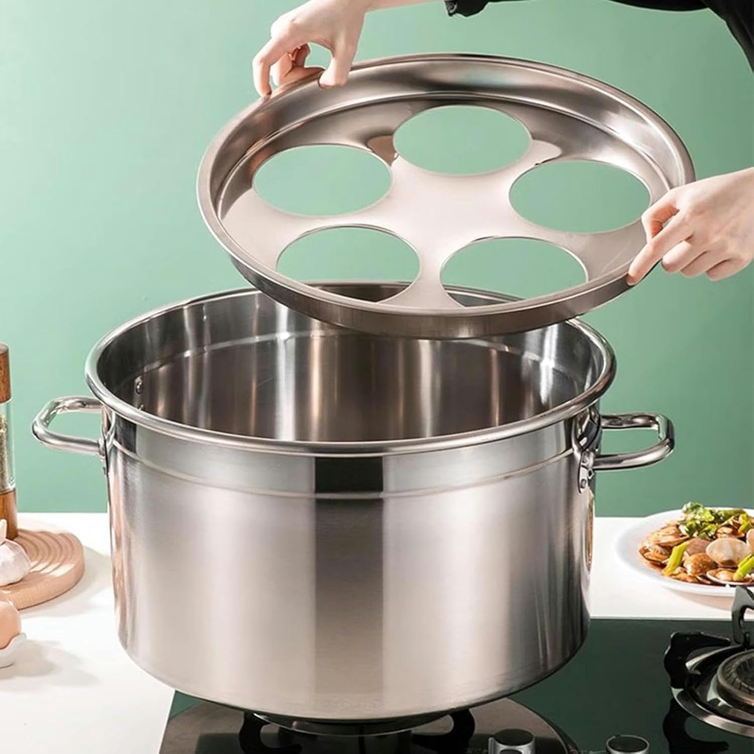 Attrexx 5-Hole Stainless Steel Pasta Cooker Set with Strainer Basket