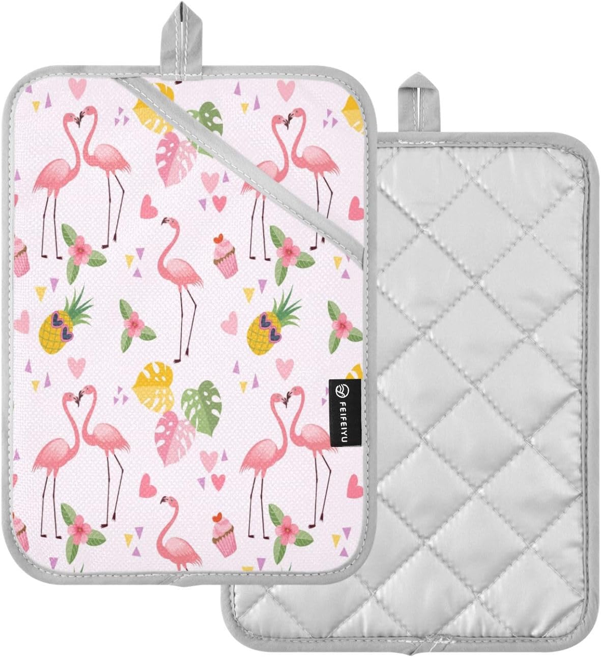 Kcldeci Cute Flamingo Heat-Resistant Potholders Pair