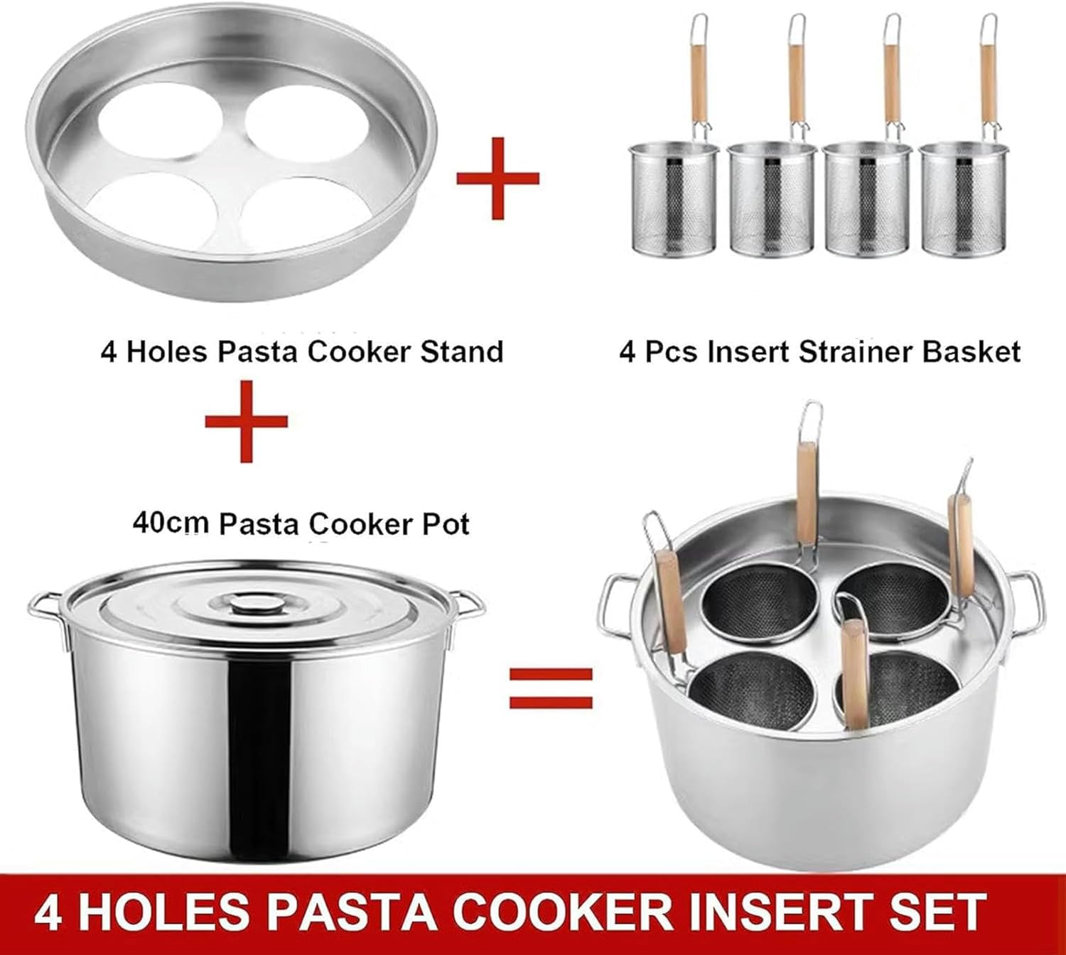 Stainless Steel Pasta Pot Set Colander Basket Multi Steamer