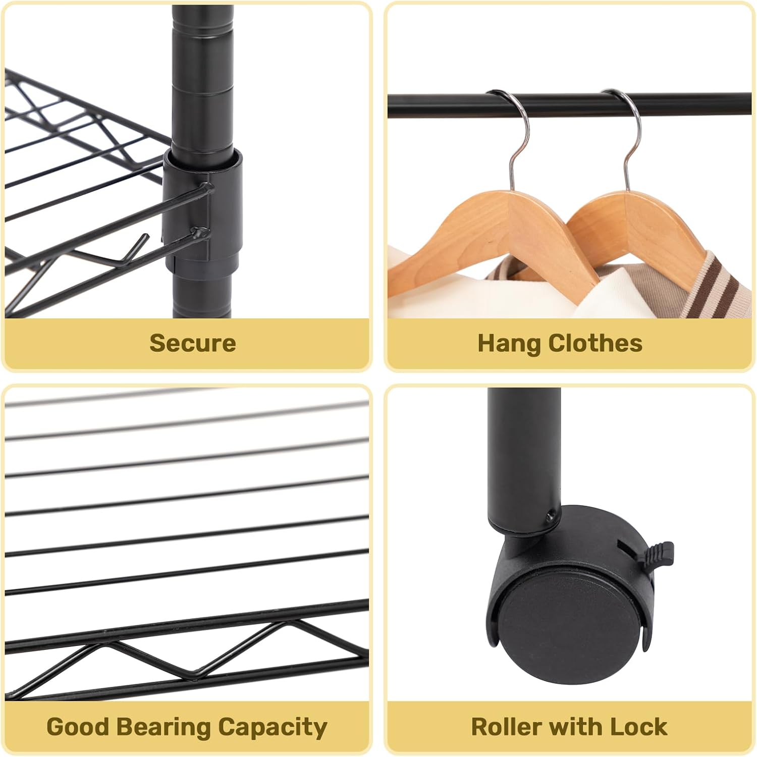 ALIMORDEN Laundry Cart with Clothes Rack Black