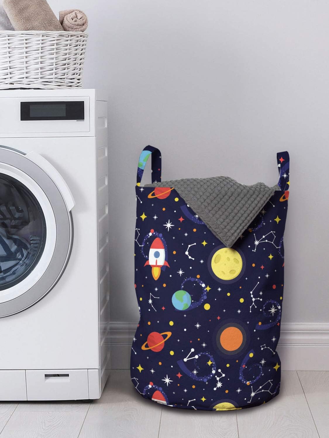 Ambesonne Cosmic Spaceship Laundry Hamper With Drawstring Closure