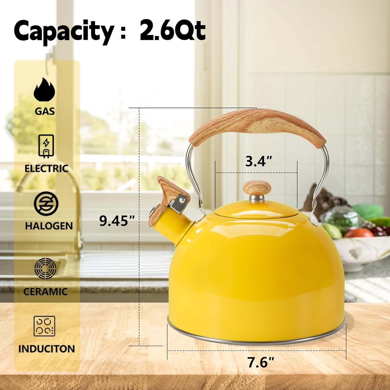 Foedo Whistling Tea kettle 26 Quart Effortlessly Heating Safe Durable