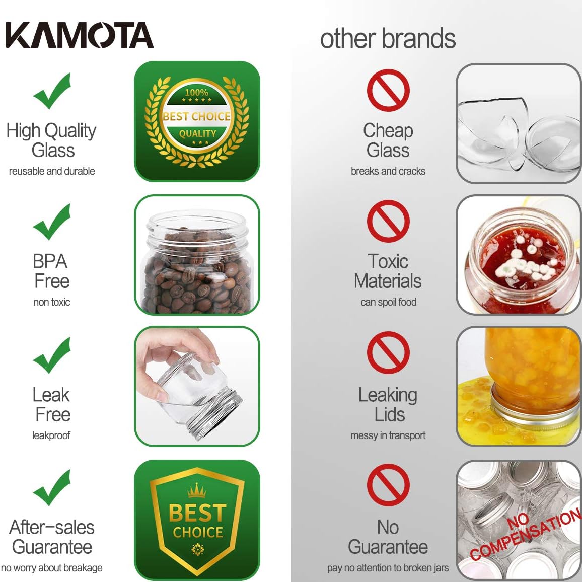 KAMOTA Mason Jars 8oz with Silver Lids 24pack