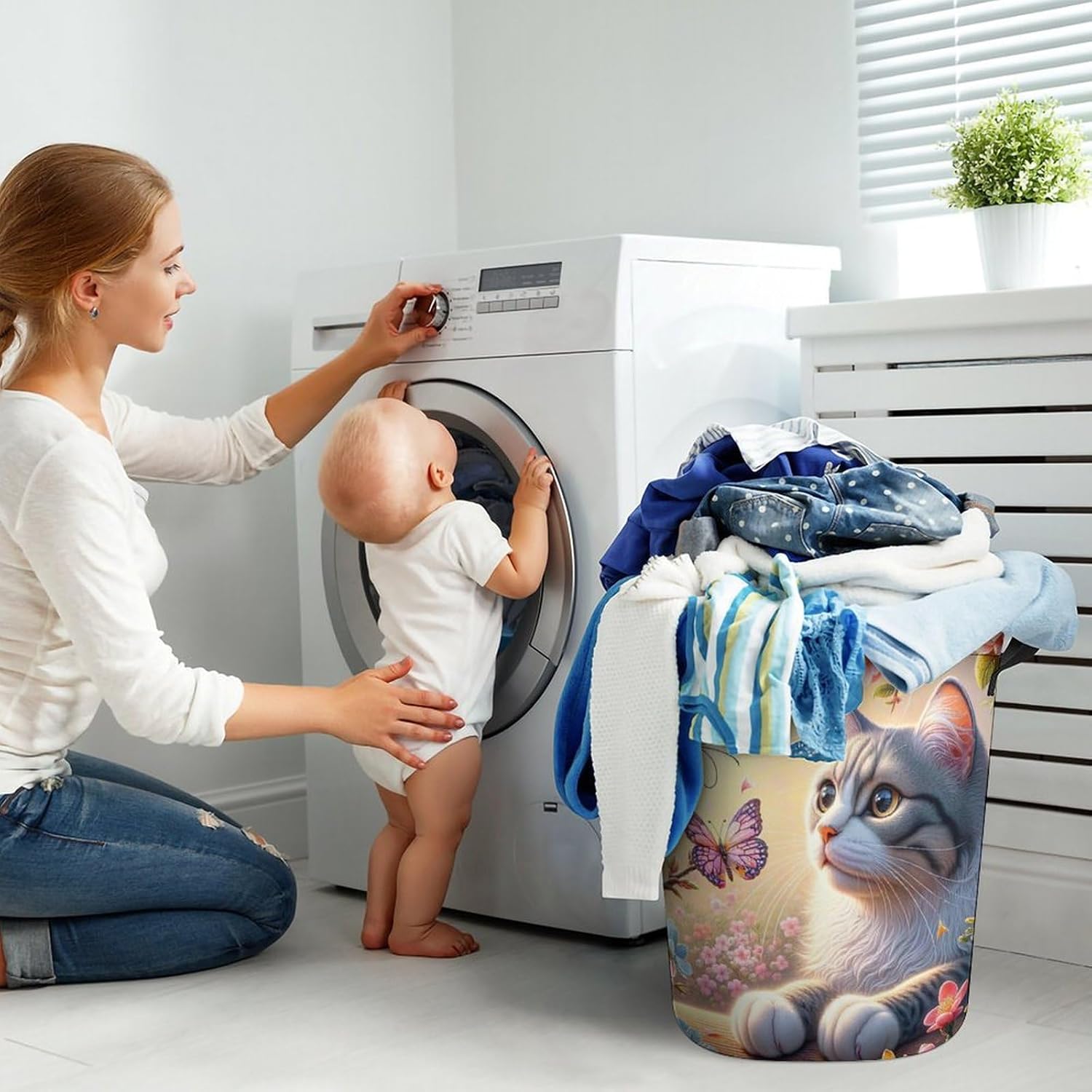 Meiko Cat Spring Butterfly Laundry Hamper Durable Water-Proof Storage Solution