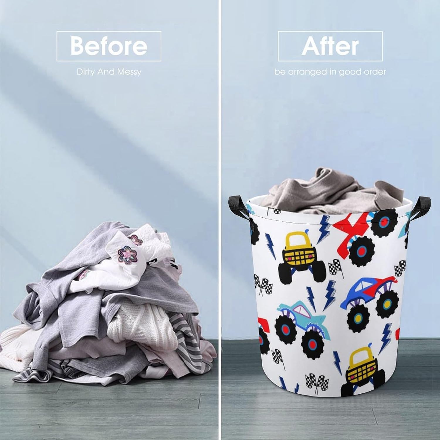 Monster Truck Cartoon Laundry Hamper for Kids Waterproof Storage Basket