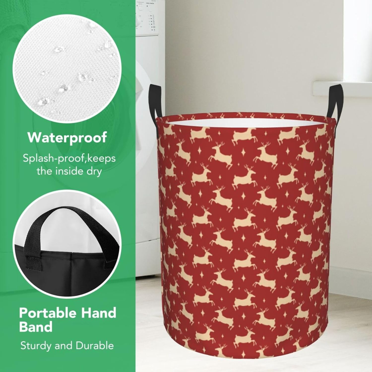 Itin Waterproof Laundry Basket Red Print Durable Storage Solution