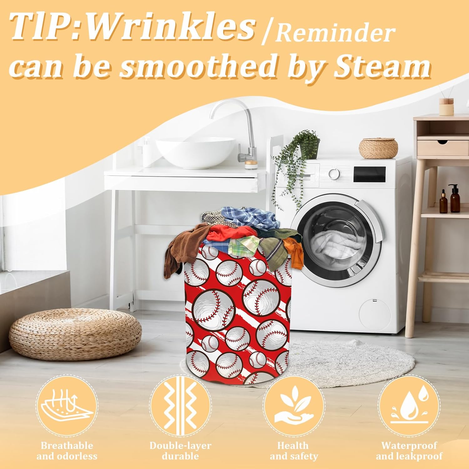 Baseball Texture Water Resistant Folding Laundry Hamper