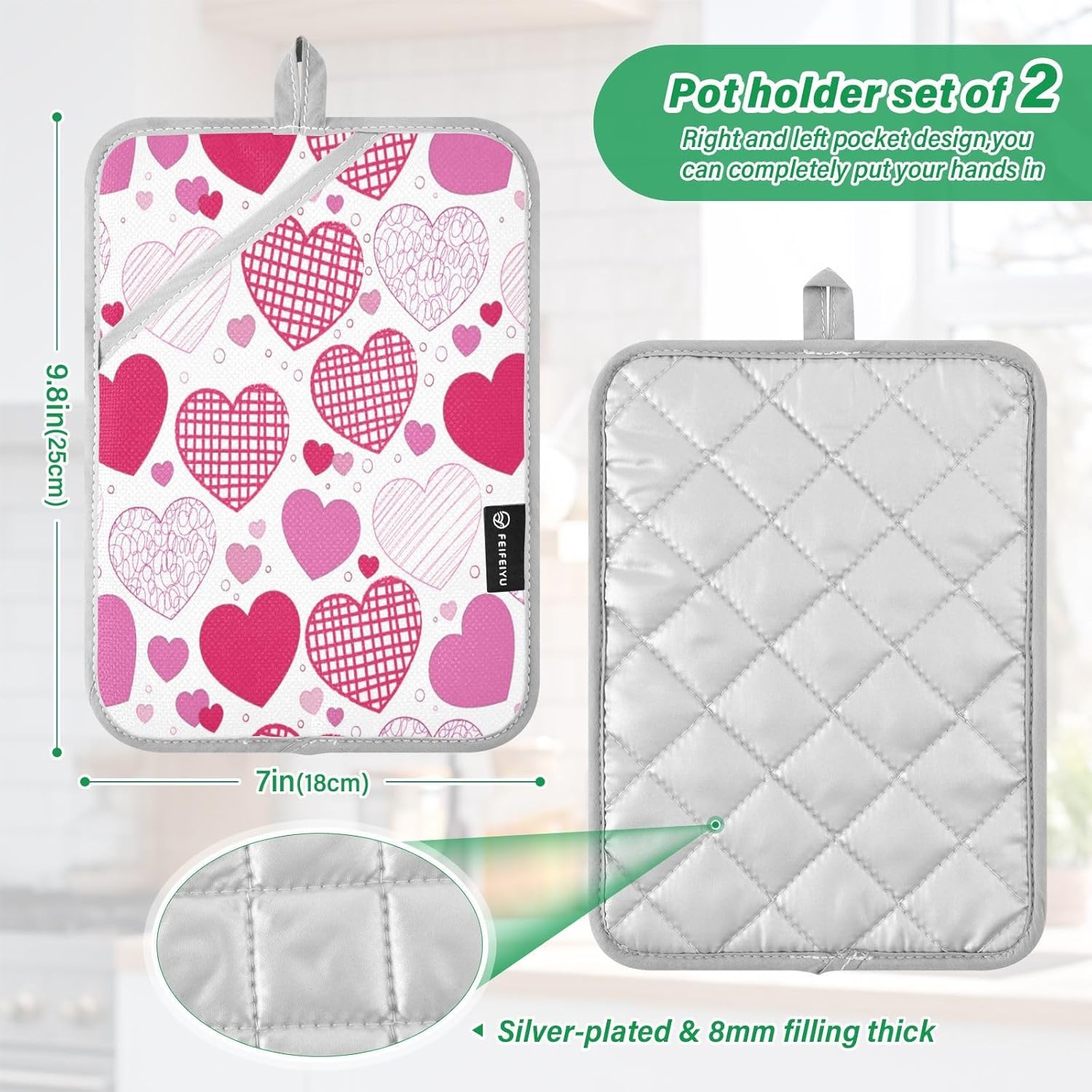 2-Piece Doodle Hearts Pot Holder Set