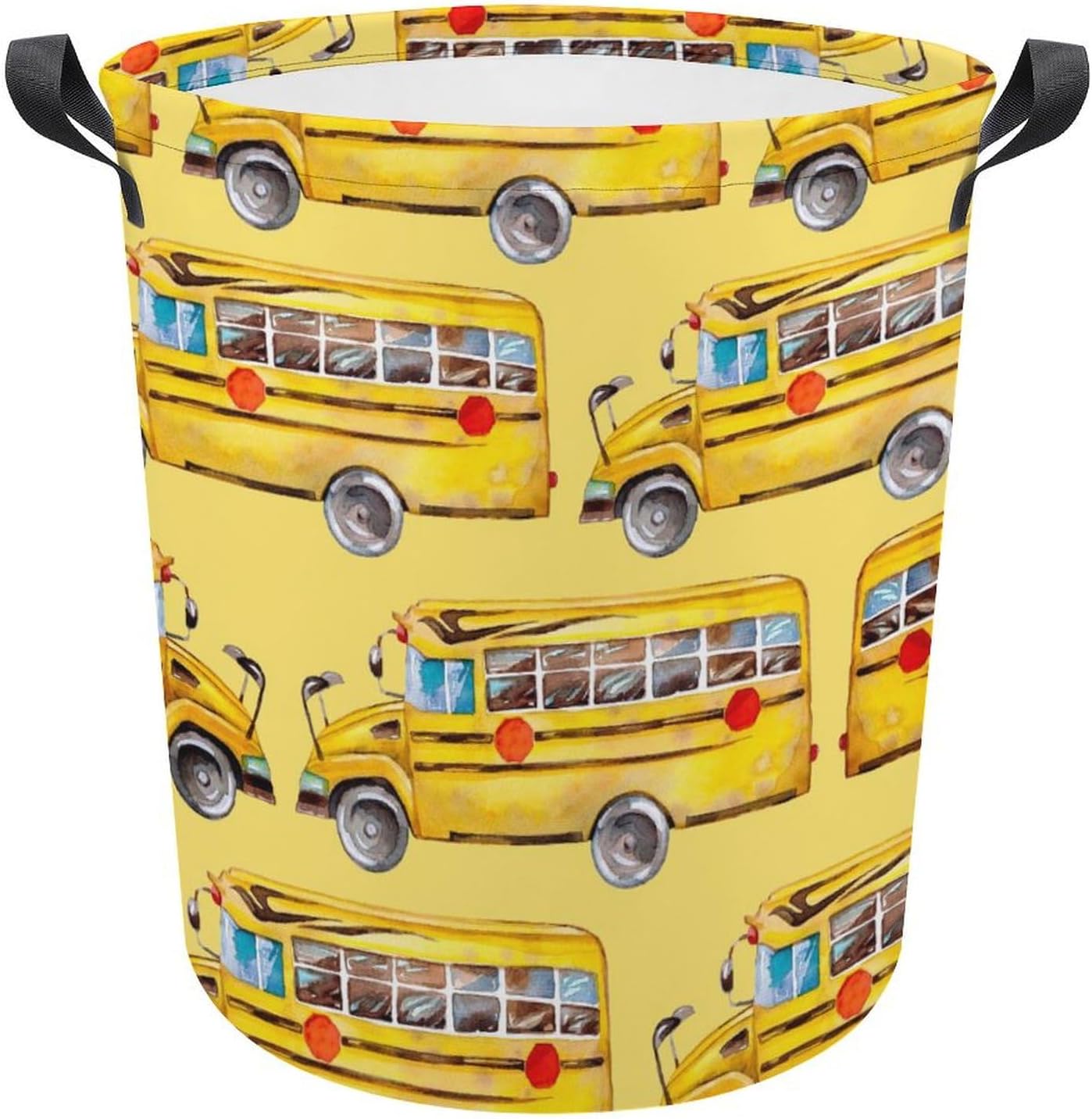 Cartoon Yellow Bus Laundry Basket