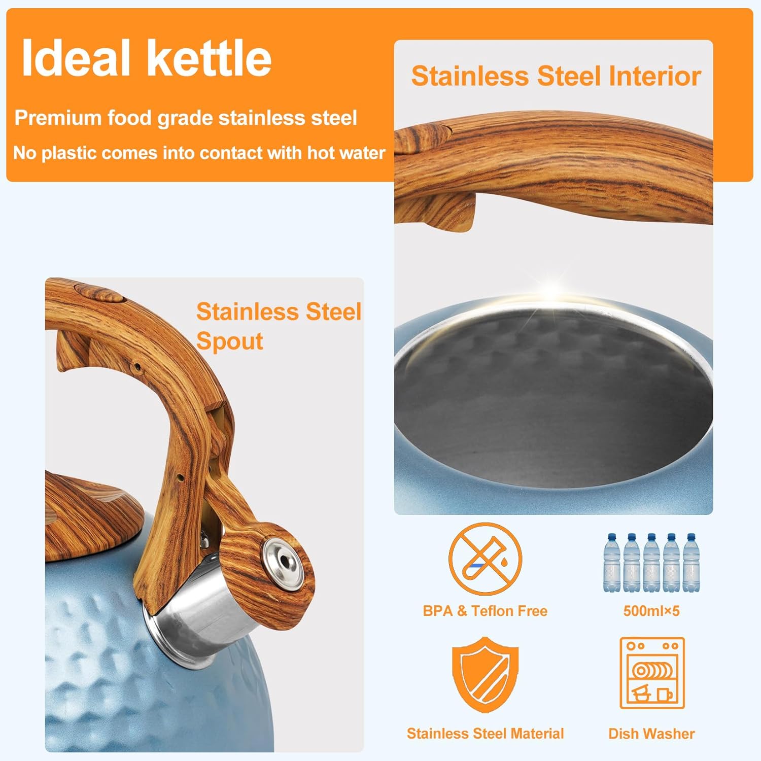 Sturdy 3 Qt Stainless Steel Whistling-Kettle