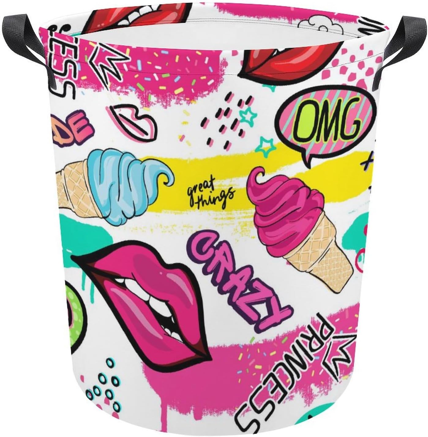 MEIKKO Cute Lips Stickers Laundry Hamper with Handles