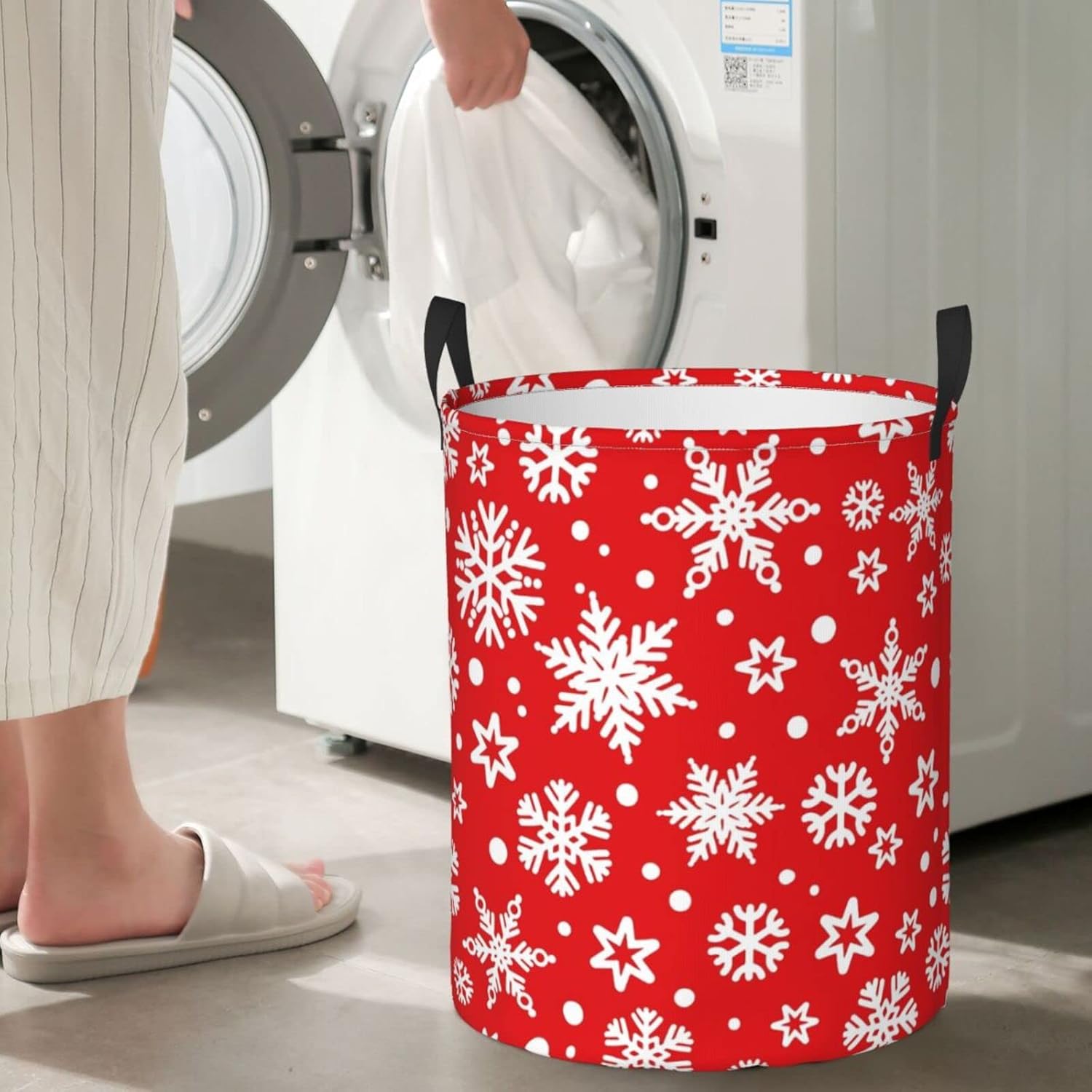 AFHYZY Snowflake Laundry Hamper - Collapsible with Handles Easy Carry Durable Storage Basket