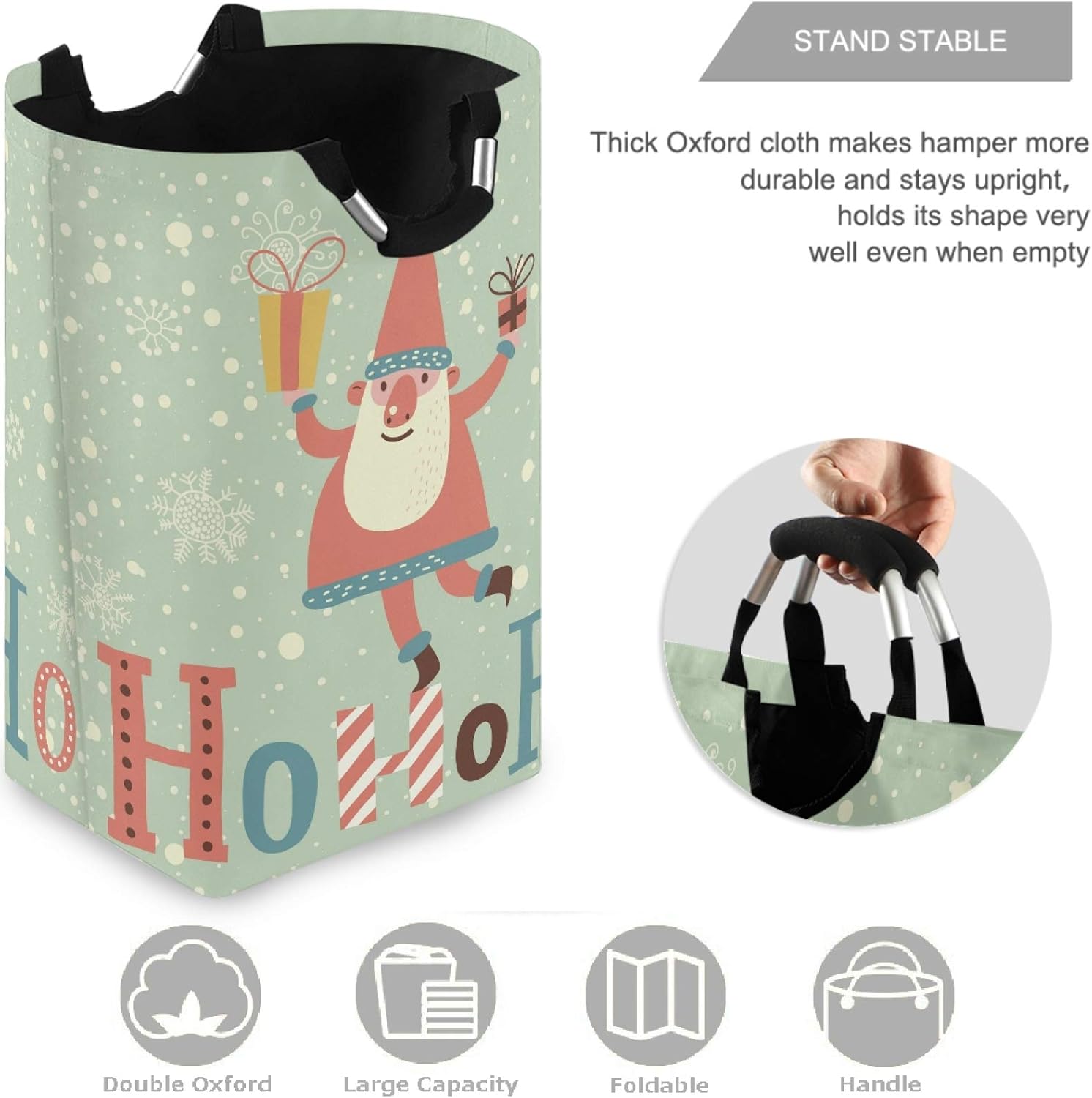 Visesunny Large Capacity Laundry Hamper Basket with Santa Claus Gift Design