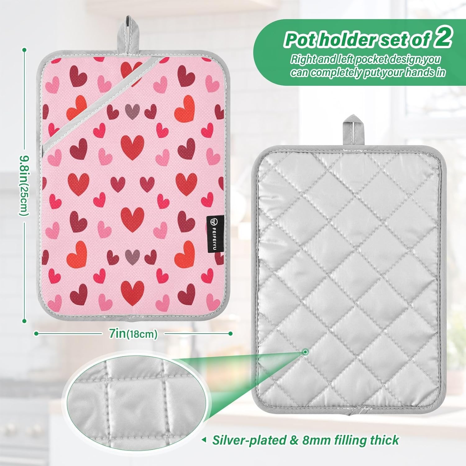 Cute Hearts Potholders Set Essential Heat-Resistant Potholders for Ovens Kitchens