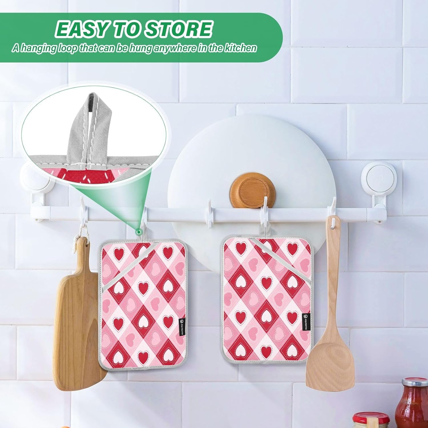 KCLDeci Hearts Plaid Heat Resistant Potholders Oven Mitts for Daily Use