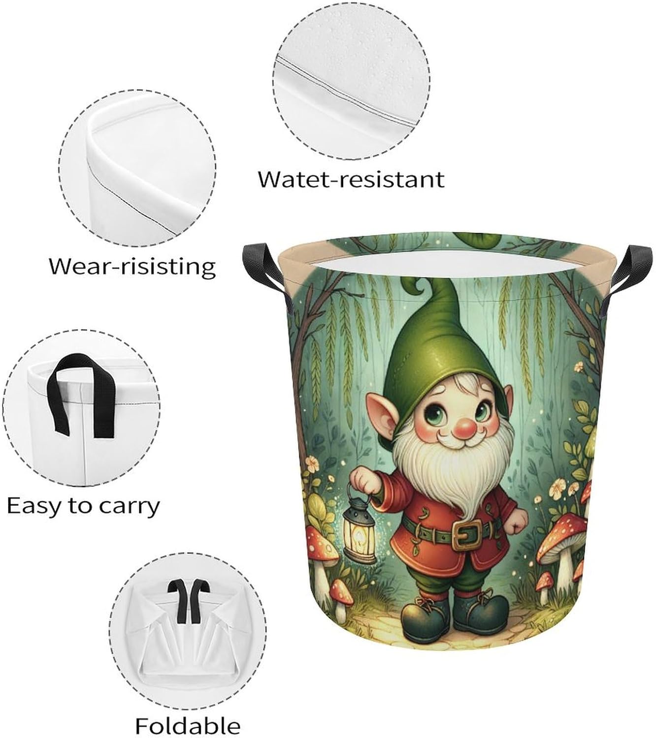MEIKKO Cute Gnome Laundry Basket Durable Stylish for Clean Storage