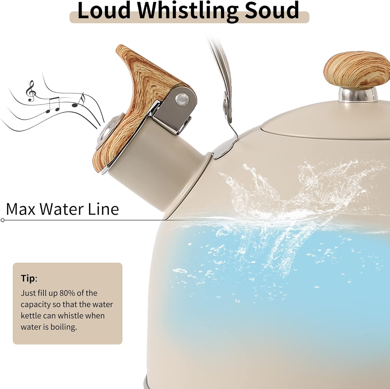 Lonffery Whistling Tea Kettle Creamy White