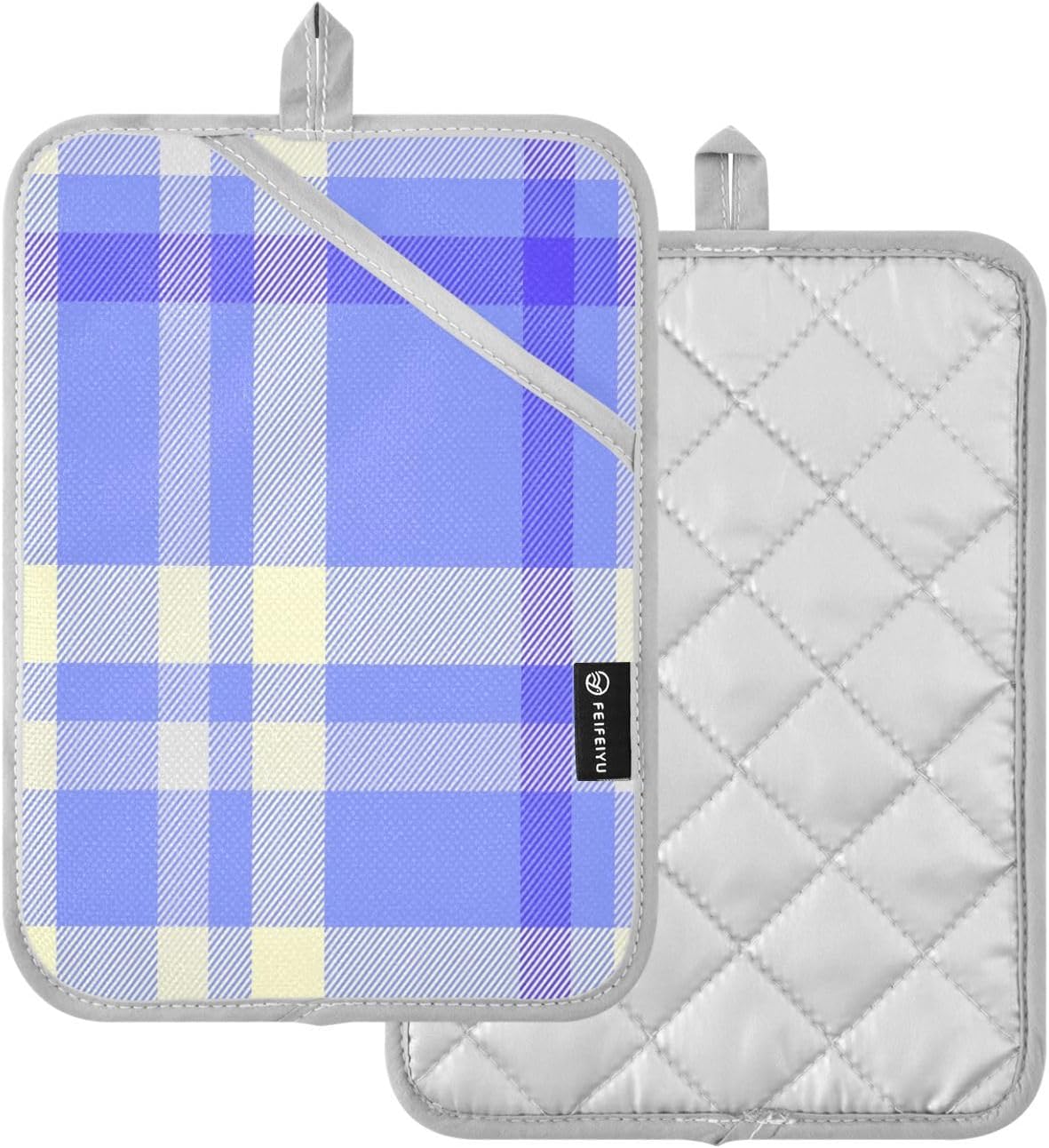Kcldeci Check-in Blue and Lemon 2-Pack Pot Holder Set