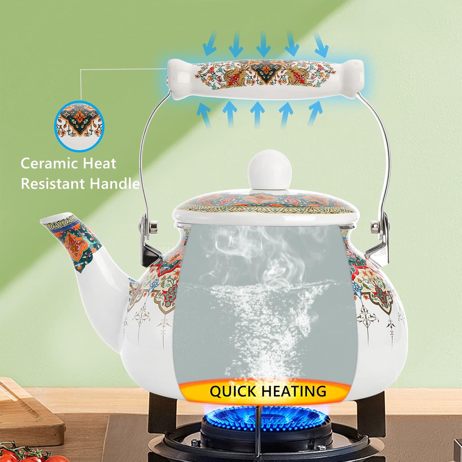 ZOOFOX 26 Quart Ceramic Tea Kettle Heat-Resistant Handle Stylish Design