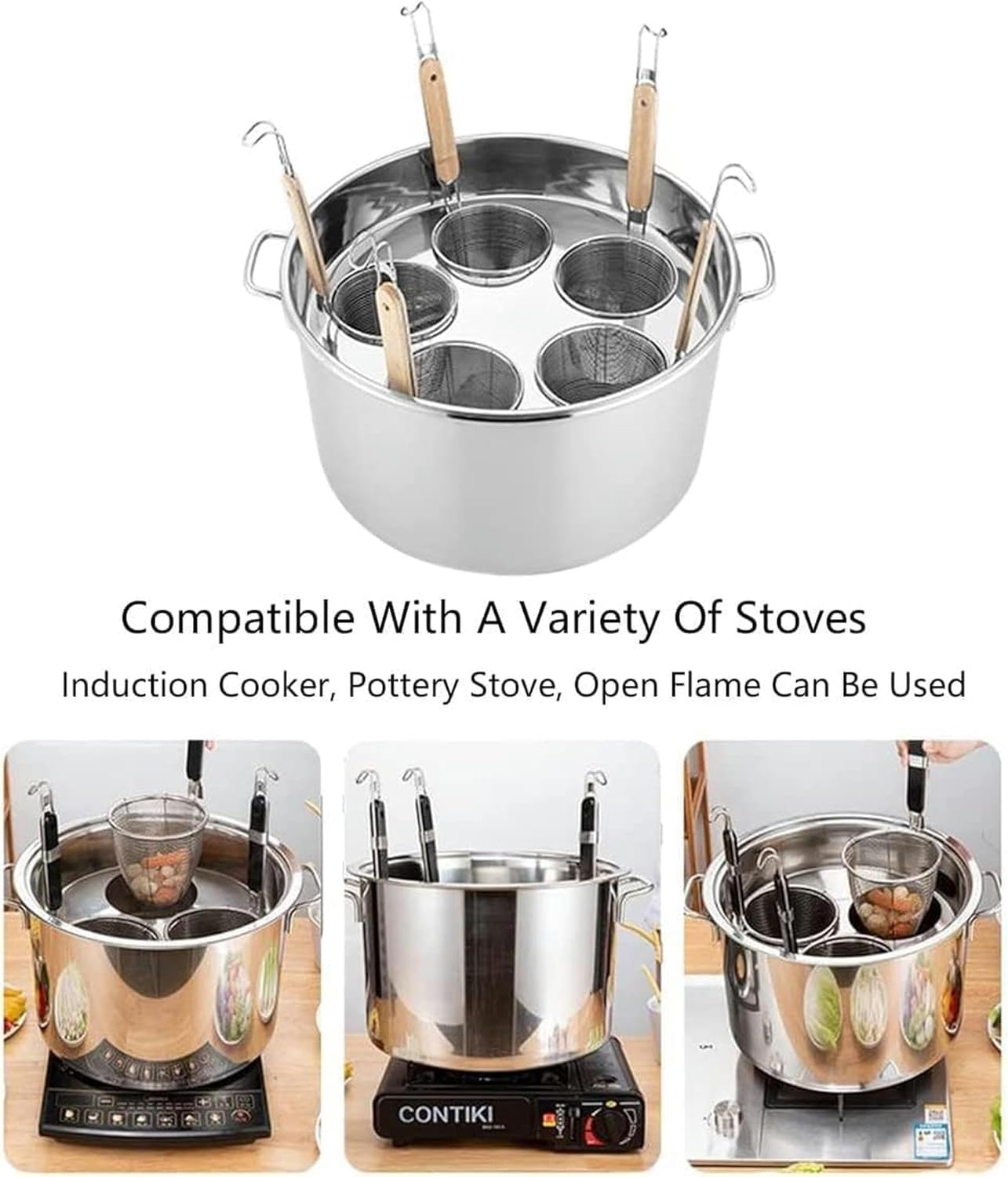 DAOUXIAOSP Stainless Steel Pasta Pot with 5 Strainer Baskets