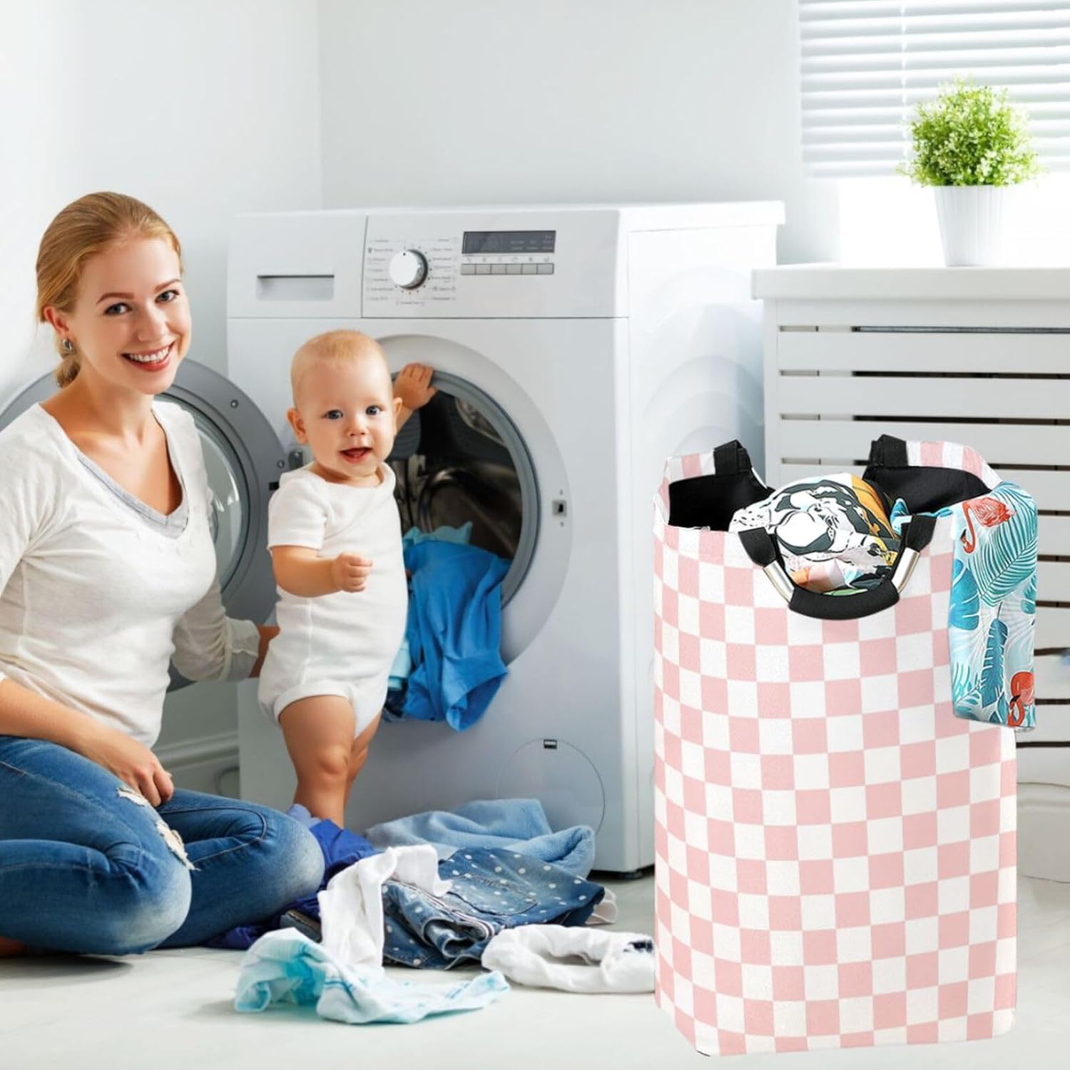 Stylish Pink Checkered Organizer Basket for Kids