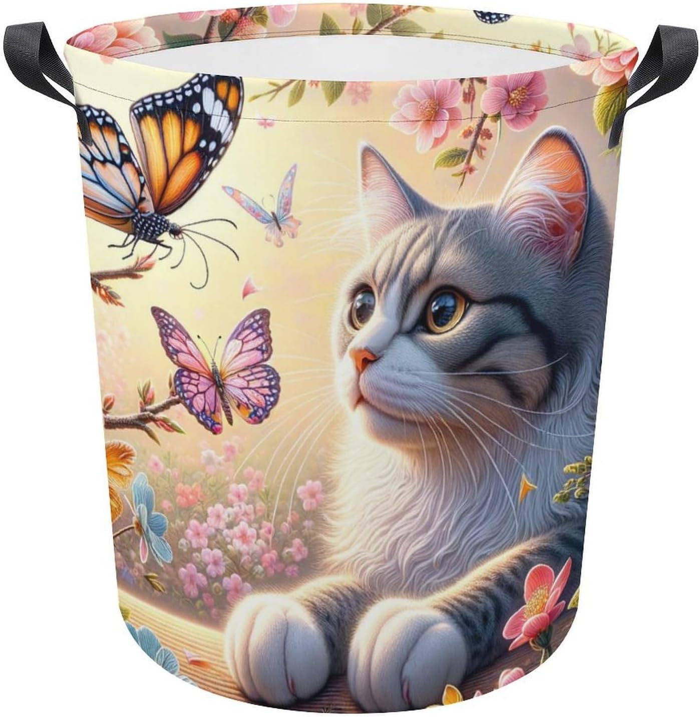 Meiko Cat Spring Butterfly Laundry Hamper Durable Water-Proof Storage Solution
