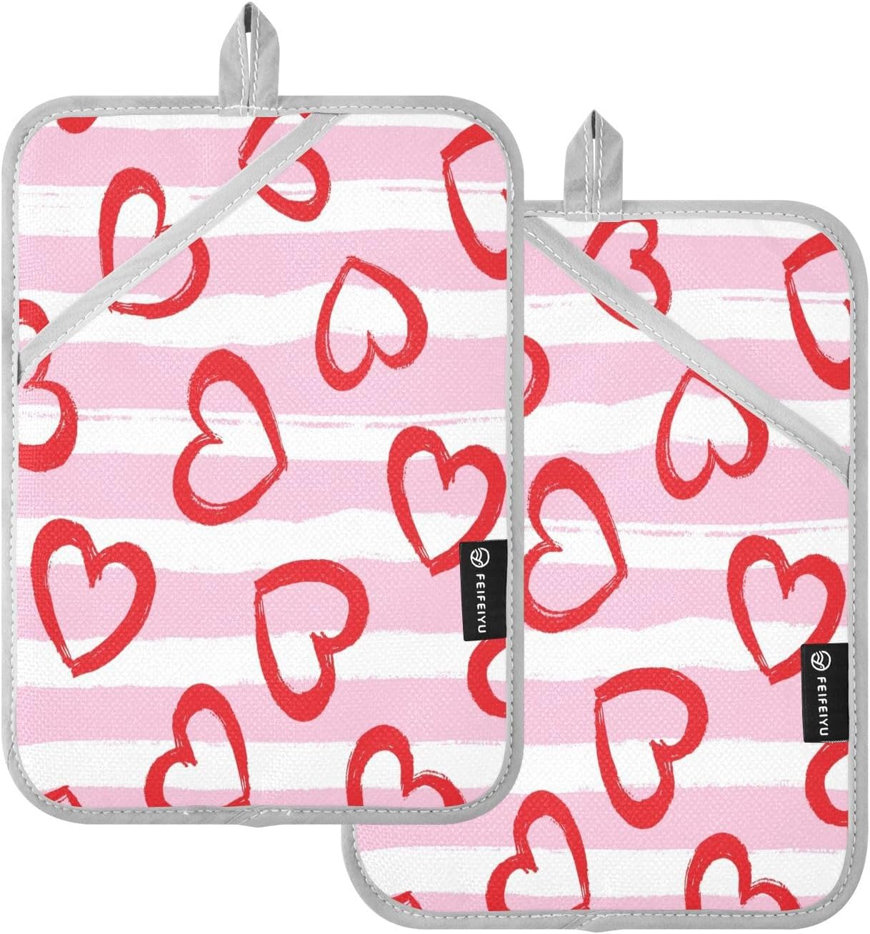 Kcldeci Heart and Line Oven Mitts 2 Pack