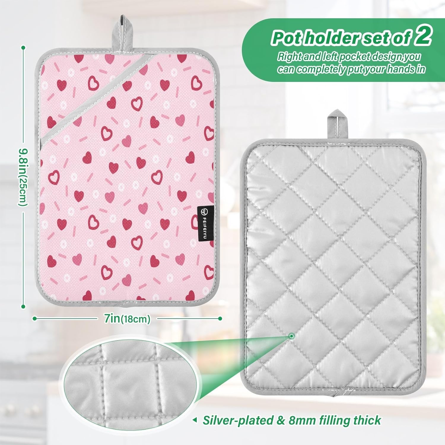 Pink Love Hearts 2-Pack Pot Holder Set
