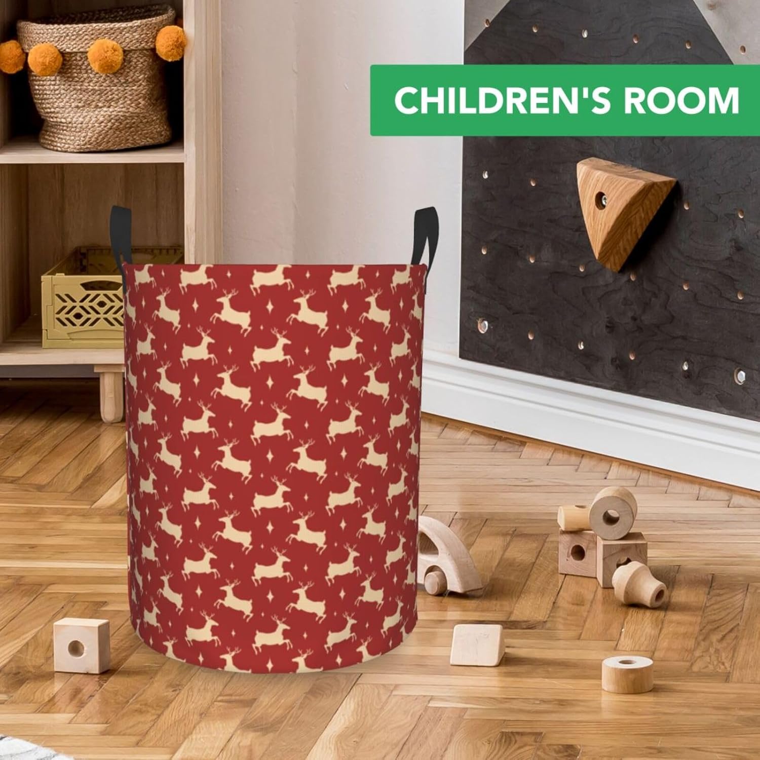 Itin Waterproof Laundry Basket Red Print Durable Storage Solution
