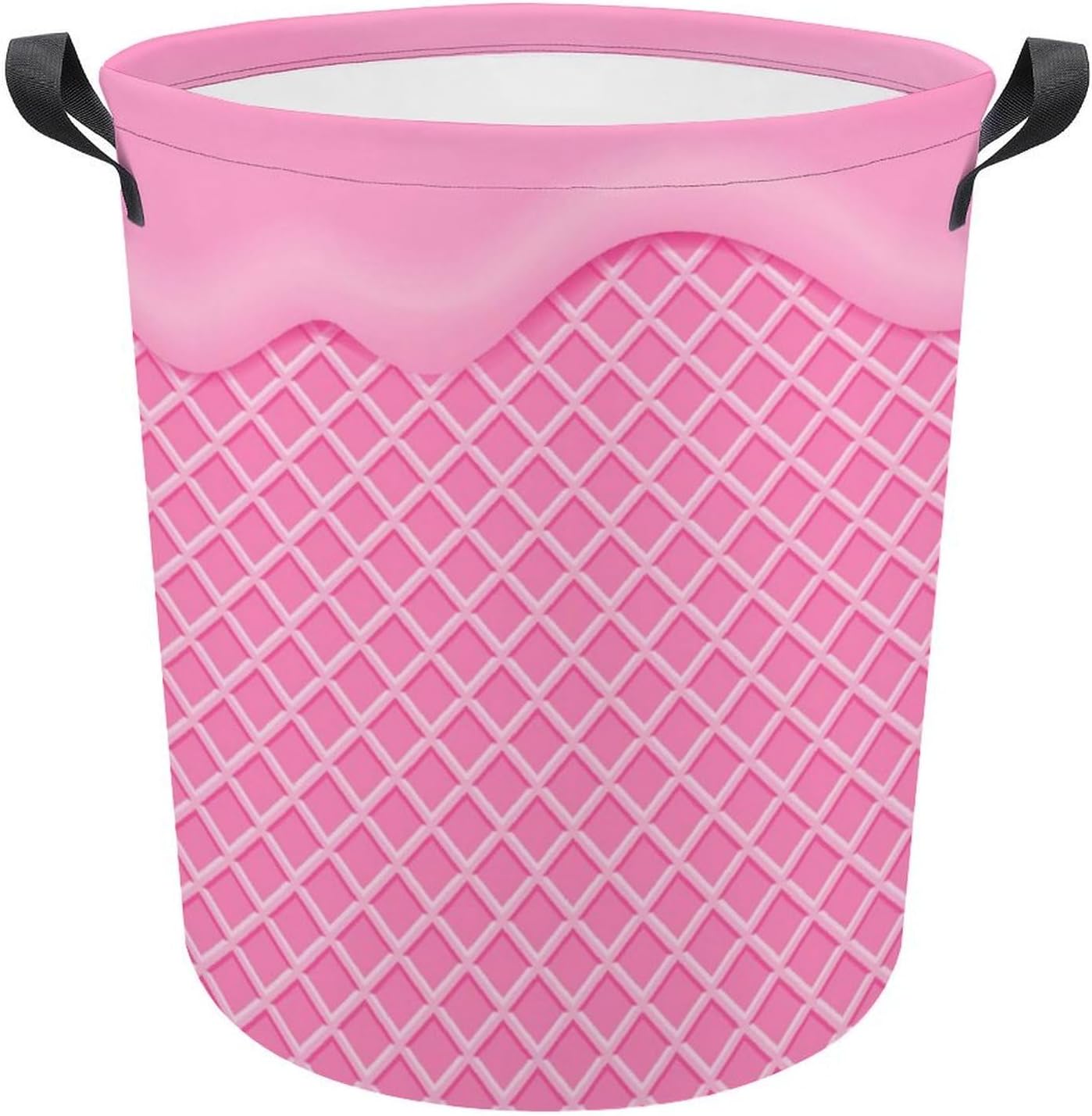 Pink Flowing Ice Cream Washable Laundry Hamper with Handles for Easy Access