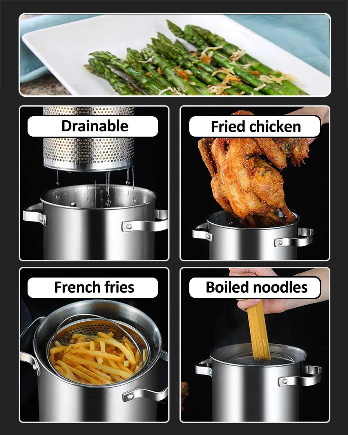 UNbit Pasta Pots Asparagus Steamer Pot 5L 304 Stainless Steel