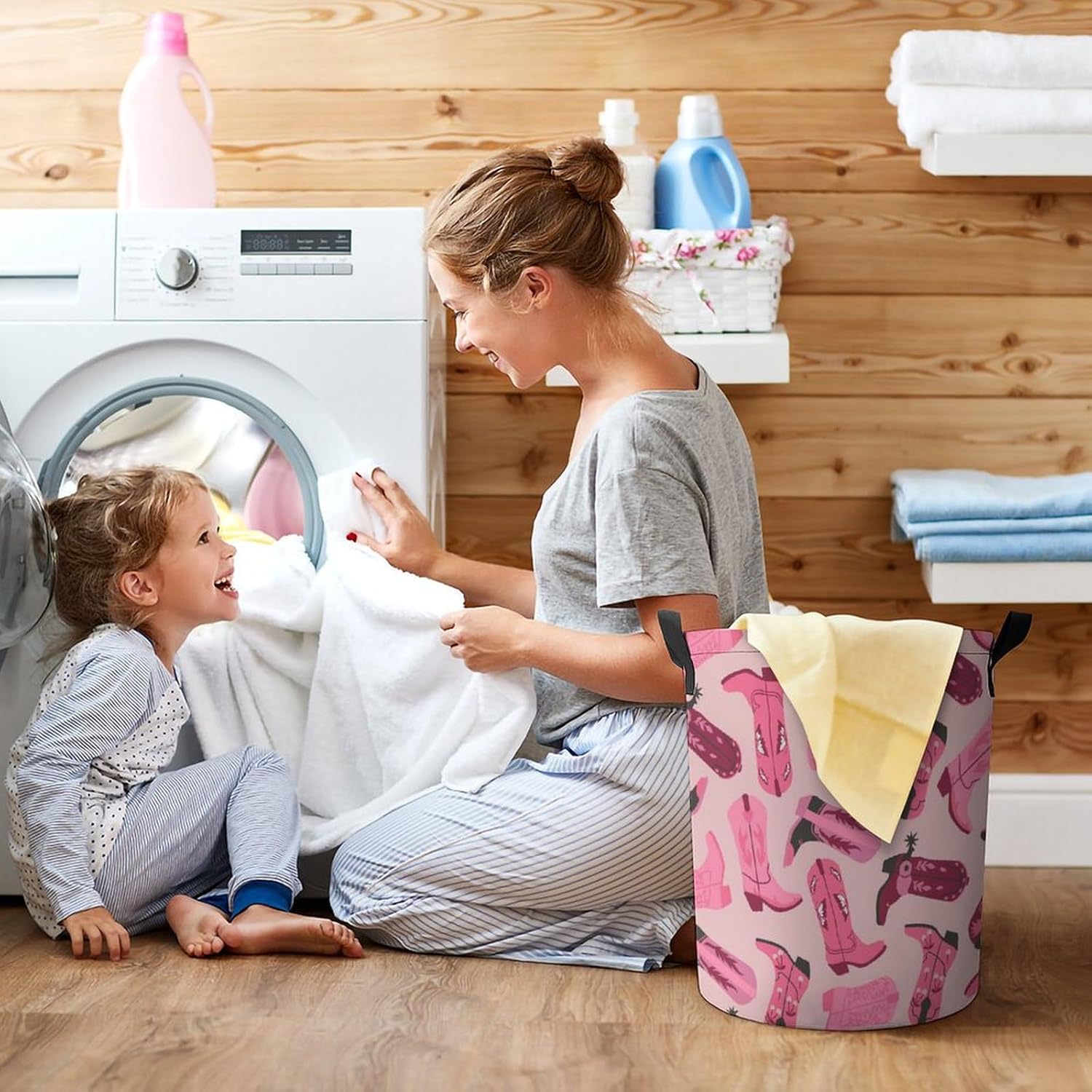 Trendy Pink Laundry Hamper with Drawstring Collapsible Design