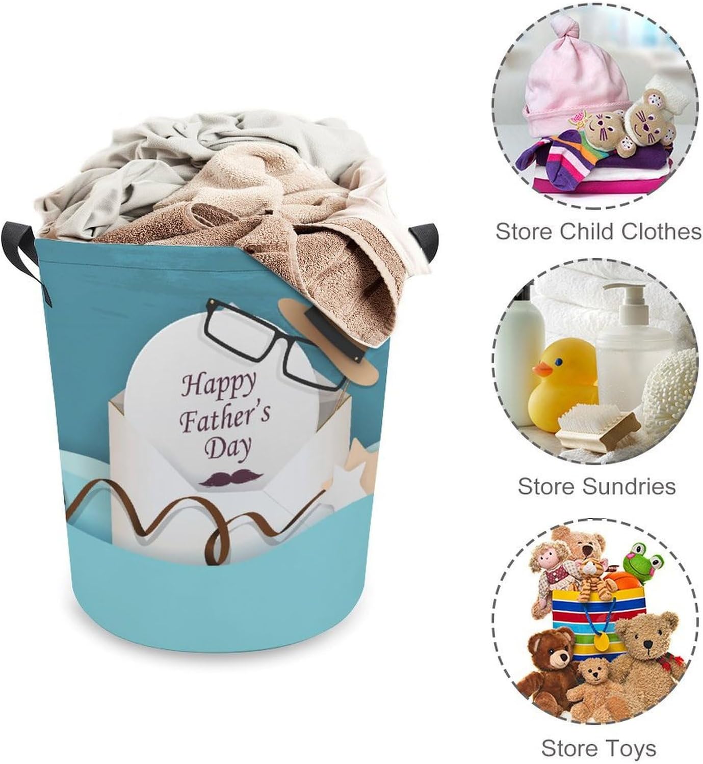 Happy Fathers Day Laundry Hamper with Funny Sunglasses Waterproof and Collapsible