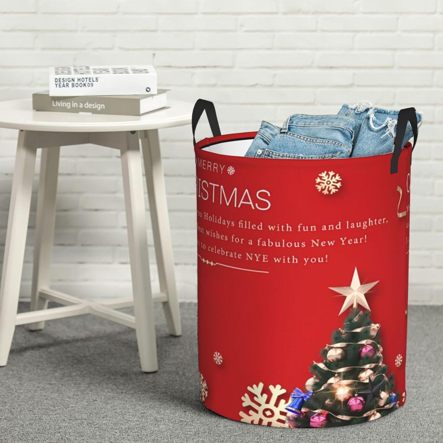 Merry Christmas Tree Snowflake Laundry Basket with Handle