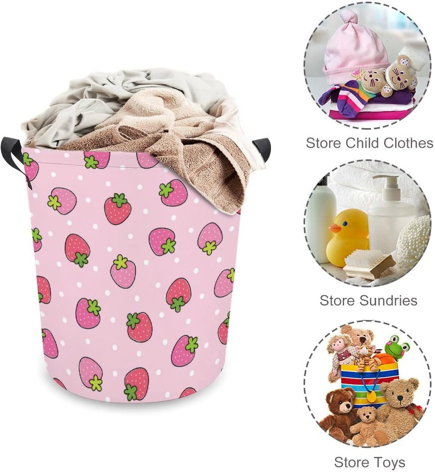 Stylish Pink Strawberry Laundry Hamper for Space-Saving Storage
