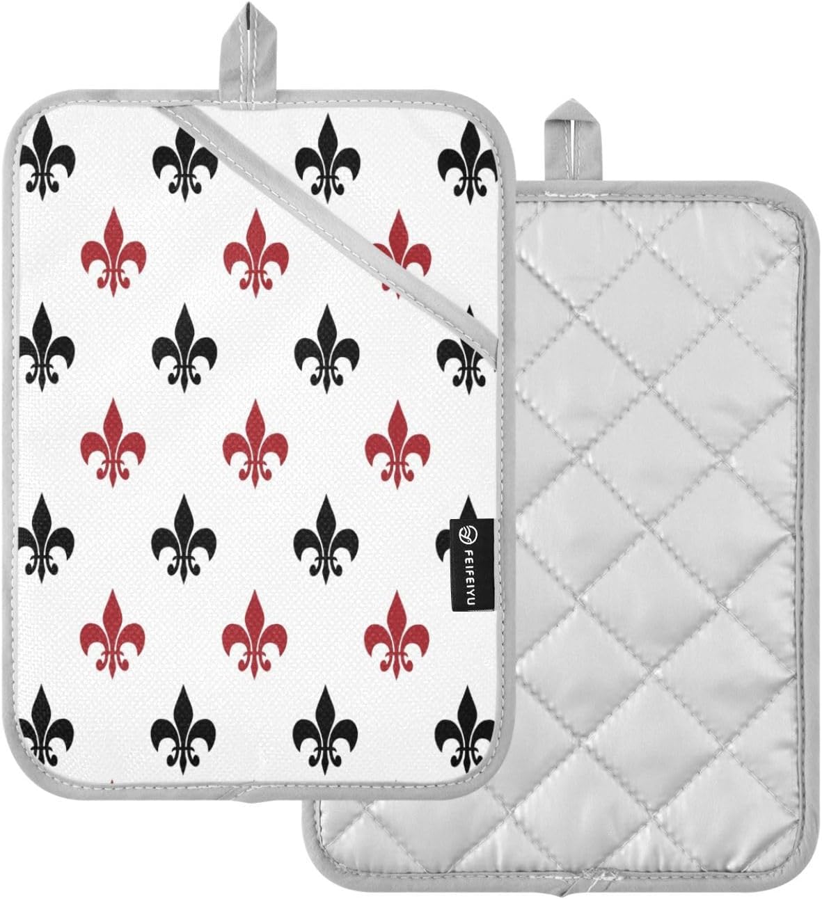 Kcldeci Fleur De Lis Red Black French Damask Oven Mitts 2Pack